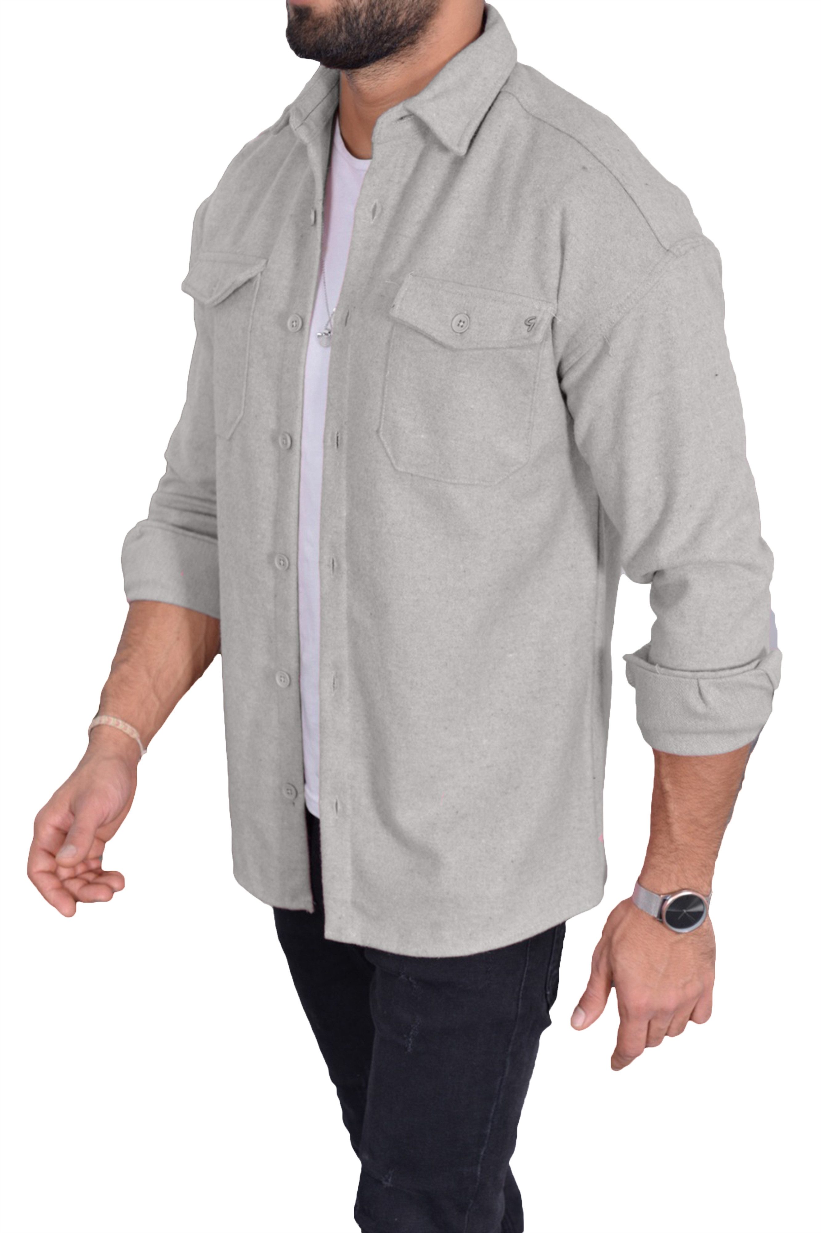 Megaman Jeans Langarmhemd Dickes Unifarben Hemdjacke Premium Freizeithemd günstig online kaufen