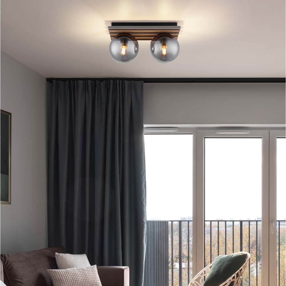 GLOBO LIGHTING Deckenspot, Leuchtmittel nicht inklusive, Deckenlampe Deckenleuchte Wohnzimmerlampe schwarz Rauchglas L 35 cm