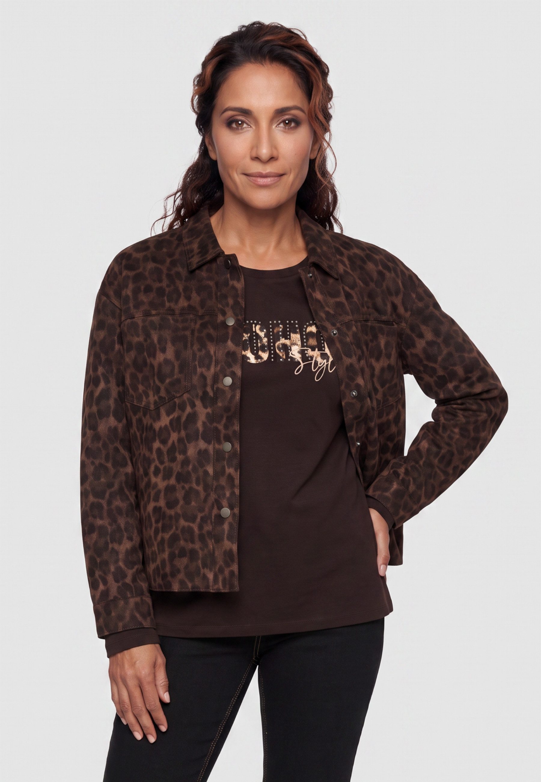 Olsen Lederimitatjacke in Velours-Optik mit Hemdblusenkragen