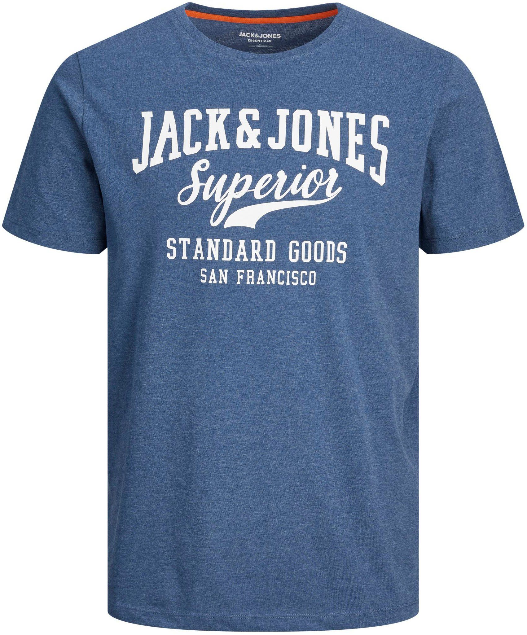 Jack & Jones Print-Shirt JJELOGO COL SS 1 TEE SN AW23 MEL O-NECK Blue Ensign