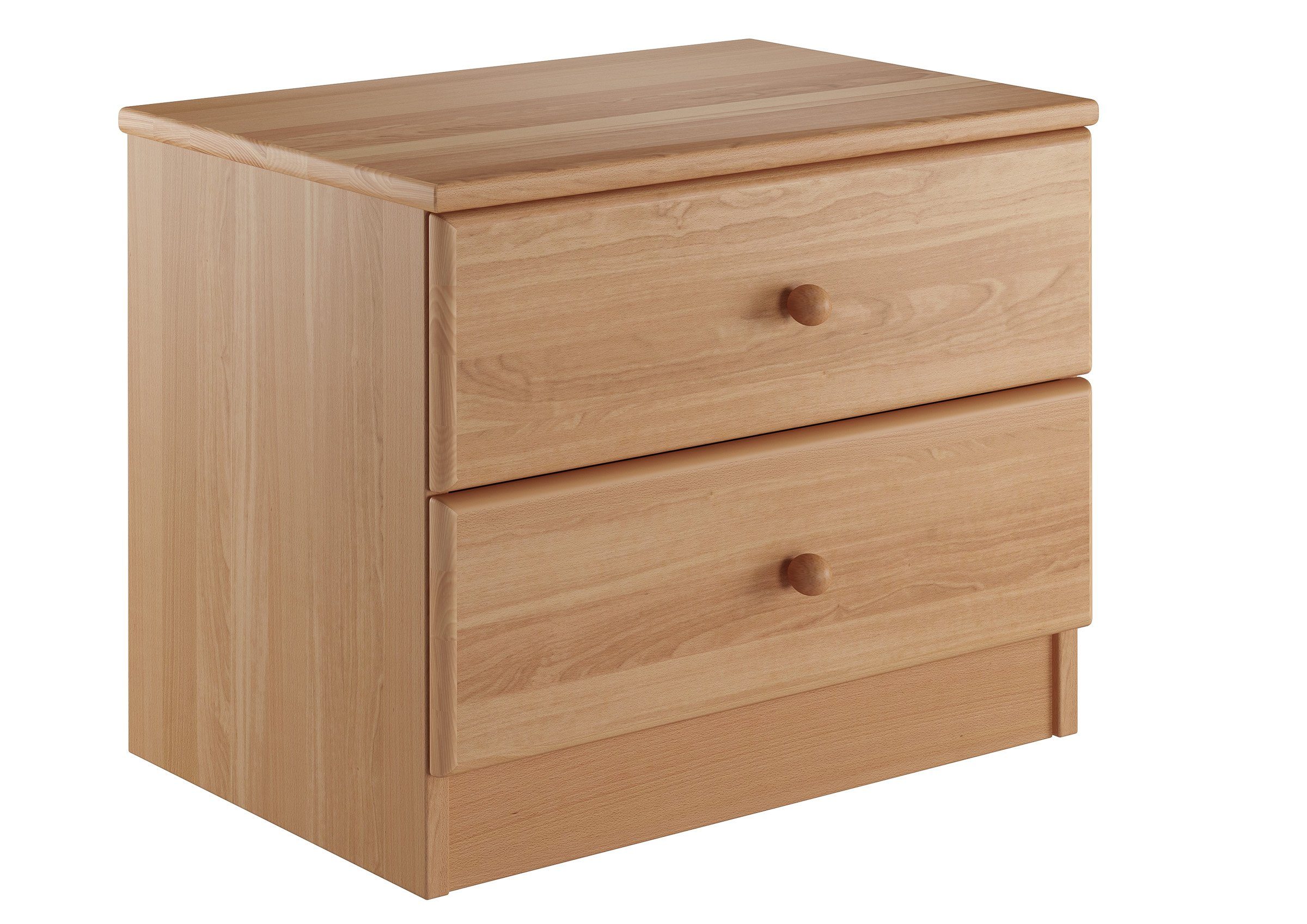 ERST-HOLZ Nachtkommode Niedrige Nachtkonsole Buche Massivholz Nachttisch mit Zwei Schubladen, 90.20-K38 - Nachtschränkchen Buche natur-Zwei Schubläden