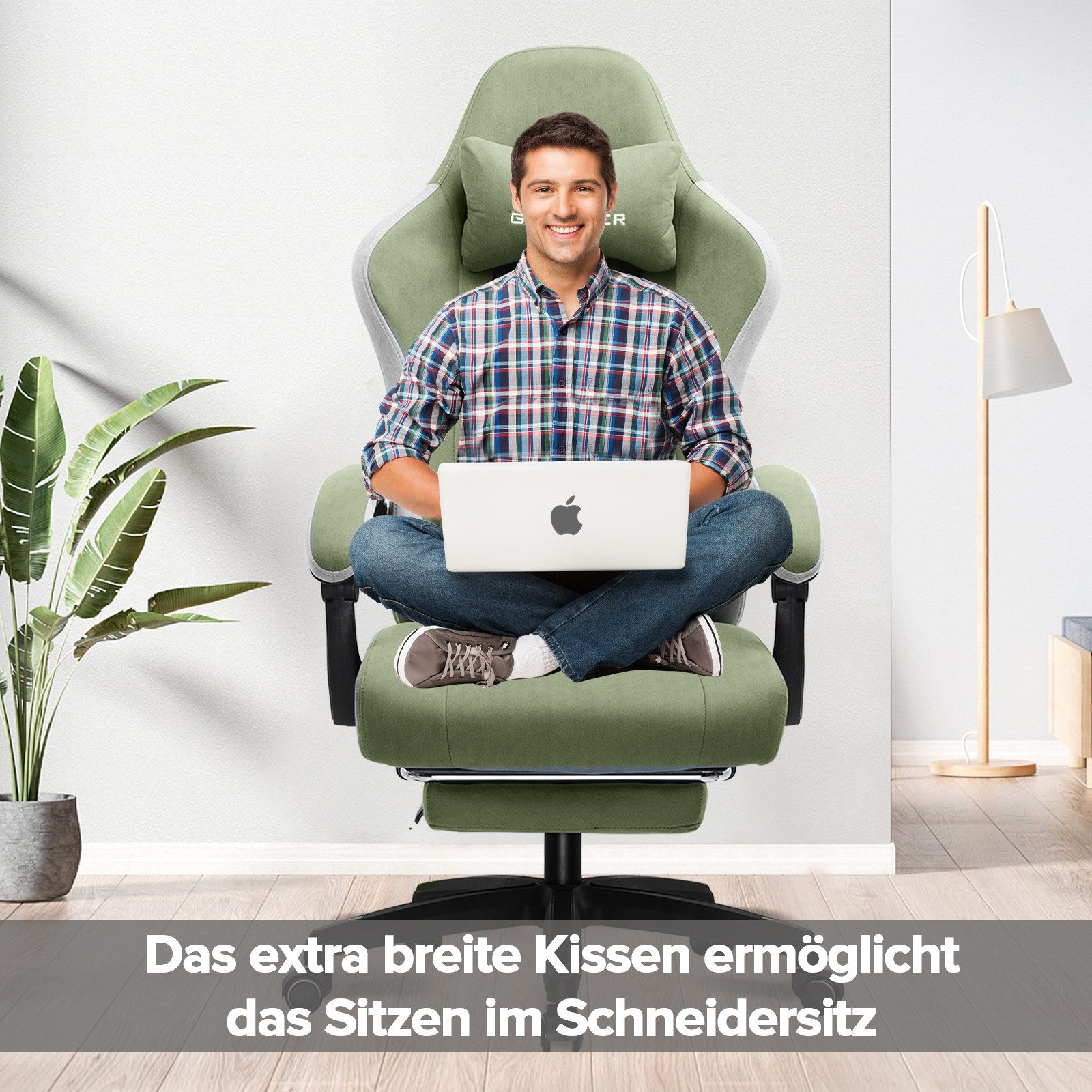 GTPLAYER Gaming-Stuhl Ergonomischer Gaming Sessel Schreibtischstuhl aus Stoff/Kunstleder (Pacekung), Federsitzkissen mit Fußstütze – Bild 5 von 5