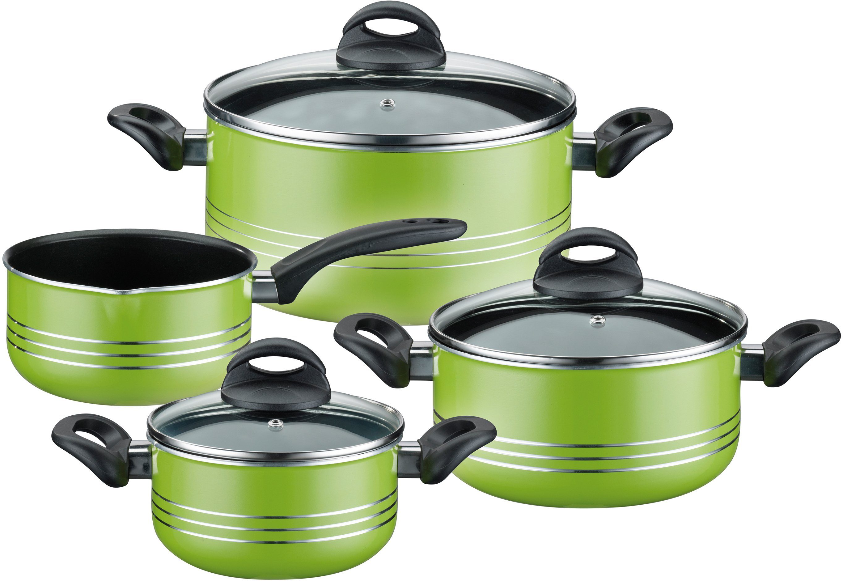 GSW Topf-Set Milano color, Leichtmetall-Legierung, Aluminium (Set, 7-tlg., je 1 Kochtopf Ø 16/20/24 cm, 1x Stielkasserolle Ø 16 cm), extra starker FerroTherm®Boden, Induktion