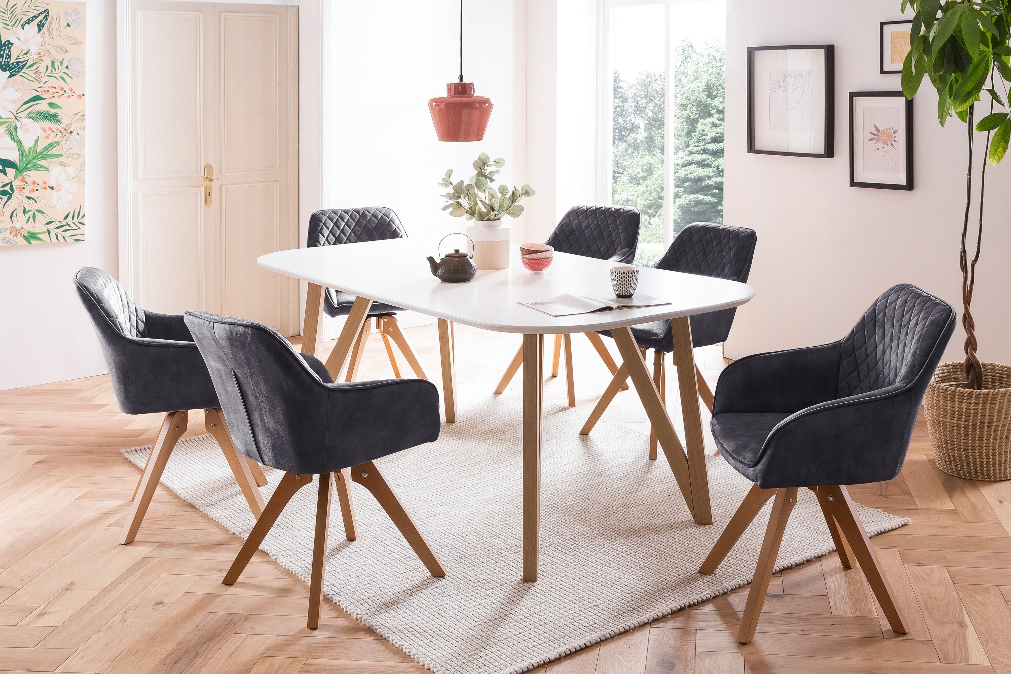 SalesFever Essgruppe, (5-tlg), Tischbreite 180 schwarz Stühle 180° cm, mit Samtverlours drehbar