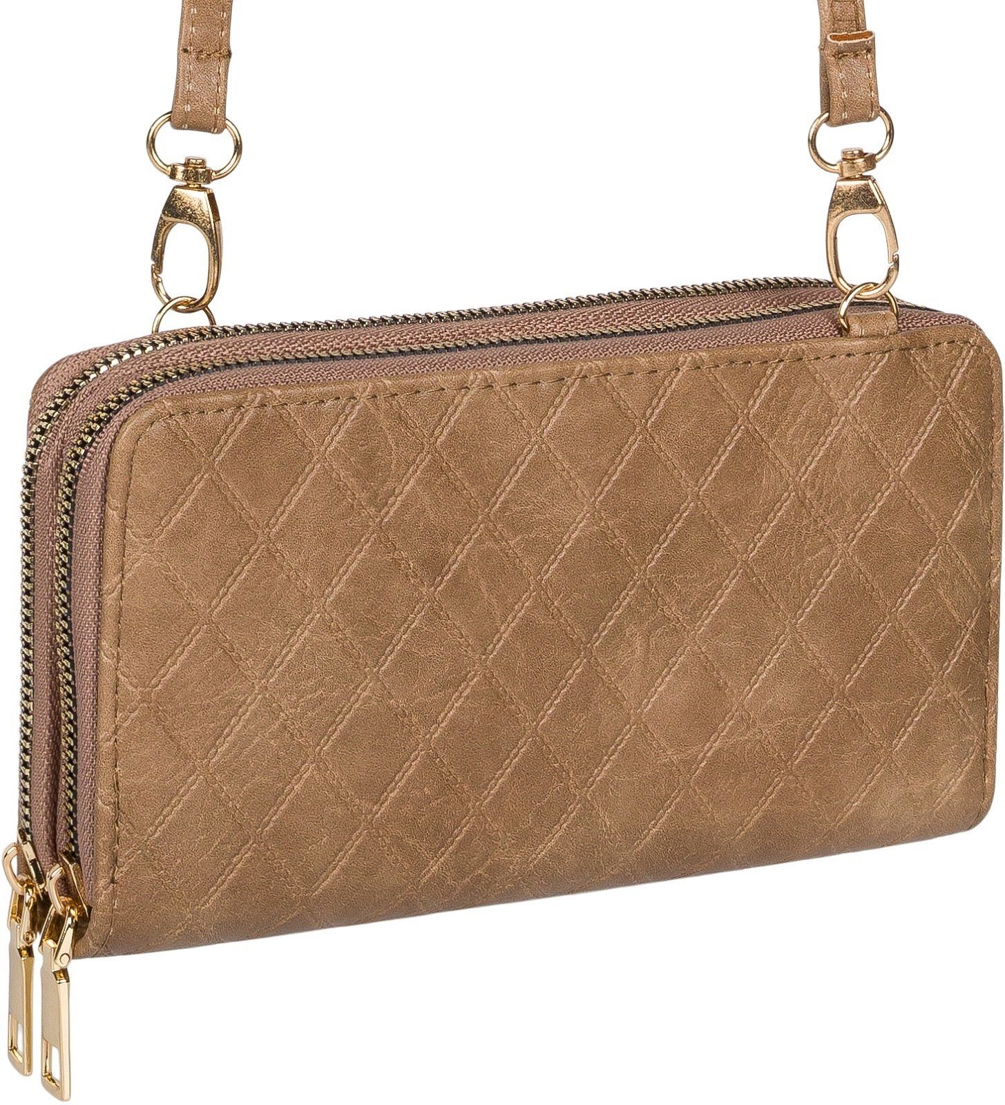 - Bag Umhängetasche 2 1 Mini Rauten Geldbörse Taupe styleBREAKER in (1-tlg),