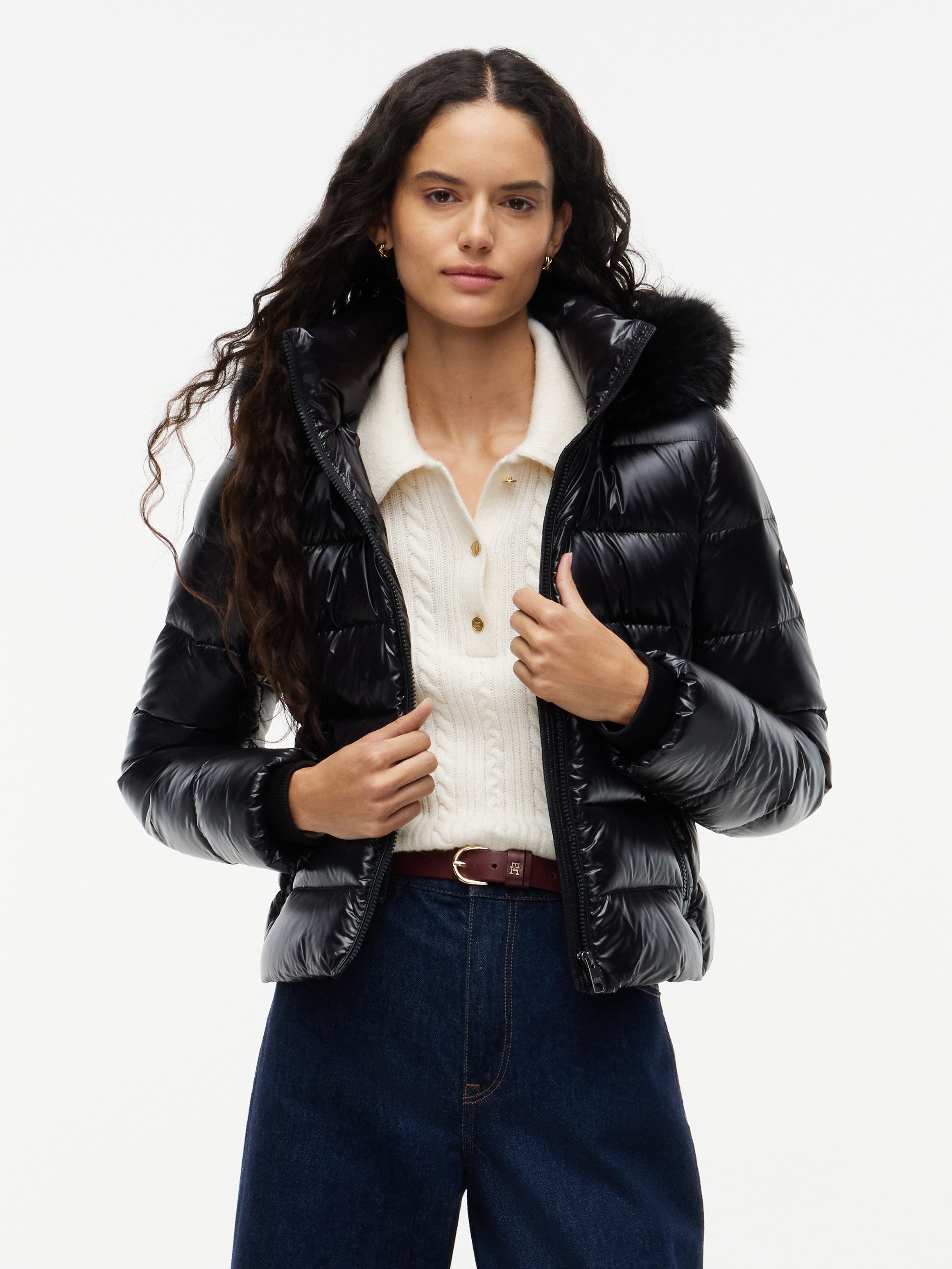 Tommy Hilfiger Steppjacke GLOSS DOWN FITTED JACKET Kunstfaser, in leicht glänzender Optik