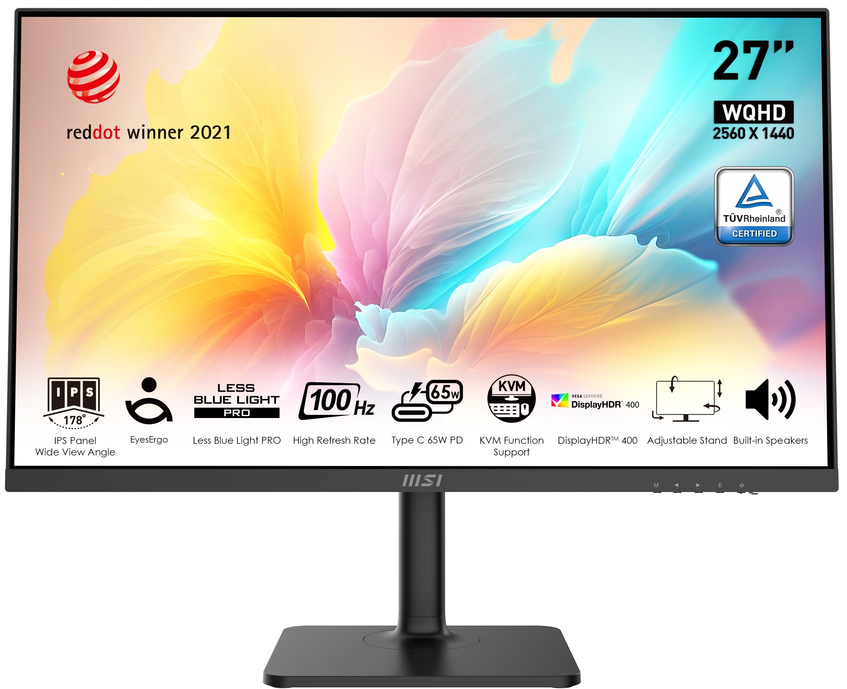 MSI Modern MD272QXP LED-Monitor (69 cm/27 ", 2560 x 1440 px, WQHD, 1 ms Reaktionszeit, 100 Hz, IPS-LED, höhenverstellbar, 3 Jahre Herstellergarantie, USB-C)