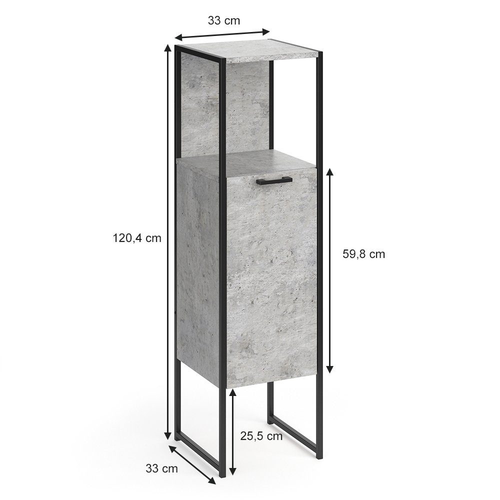 Vicco Midischrank Fyrk, Beton/Schwarz, 33 x 120.4 cm (1-St)