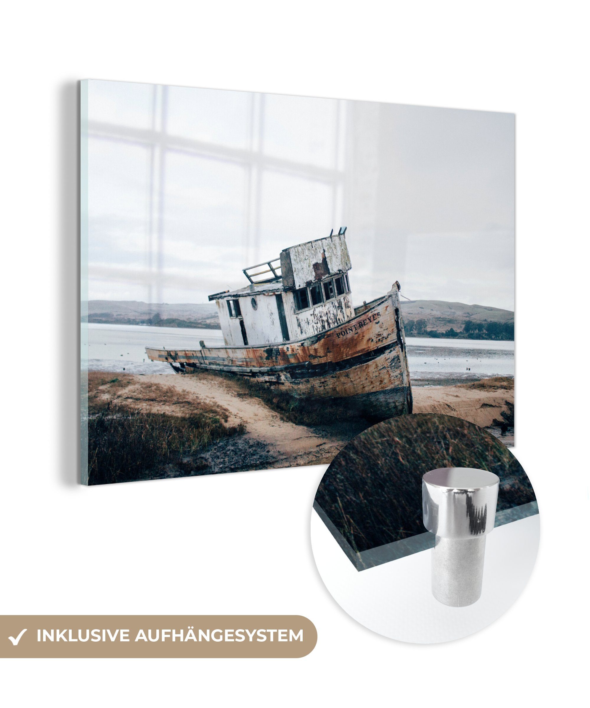 MuchoWow Acrylglasbild Boot & Schlafzimmer - Alt, Acrylglasbilder - (1 St), Sand Wohnzimmer