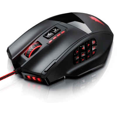Titanwolf Gaming-Maus (kabelgebunden, USB, Gauntlet USB MMO Gaming Maus mit 16400 dpi 18 Tasten / programmierbar / mit Gewichten)