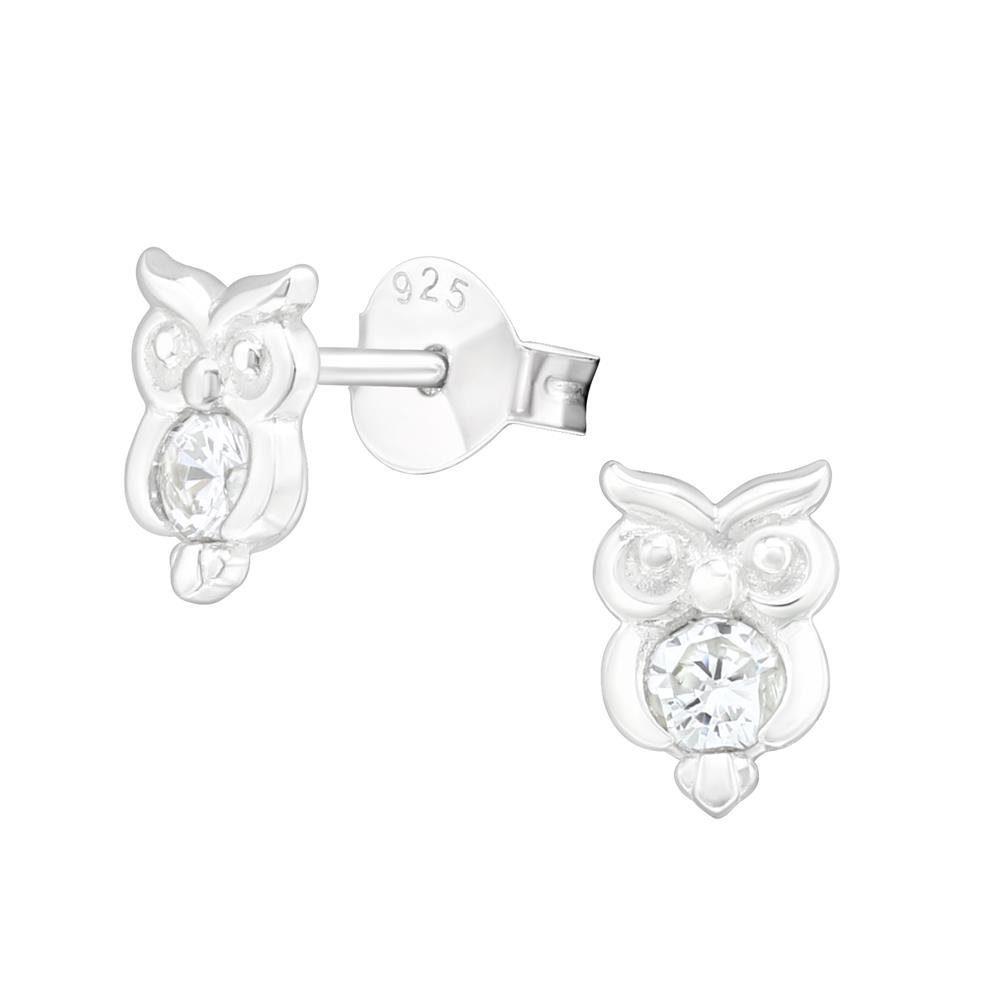 BUNGSA Ohrring-Set Ohrstecker Eule mit Kristall aus .925 Silber Damen (1 Paar (2 Stück), 2-tlg), Ohrschmuck Ohrringe