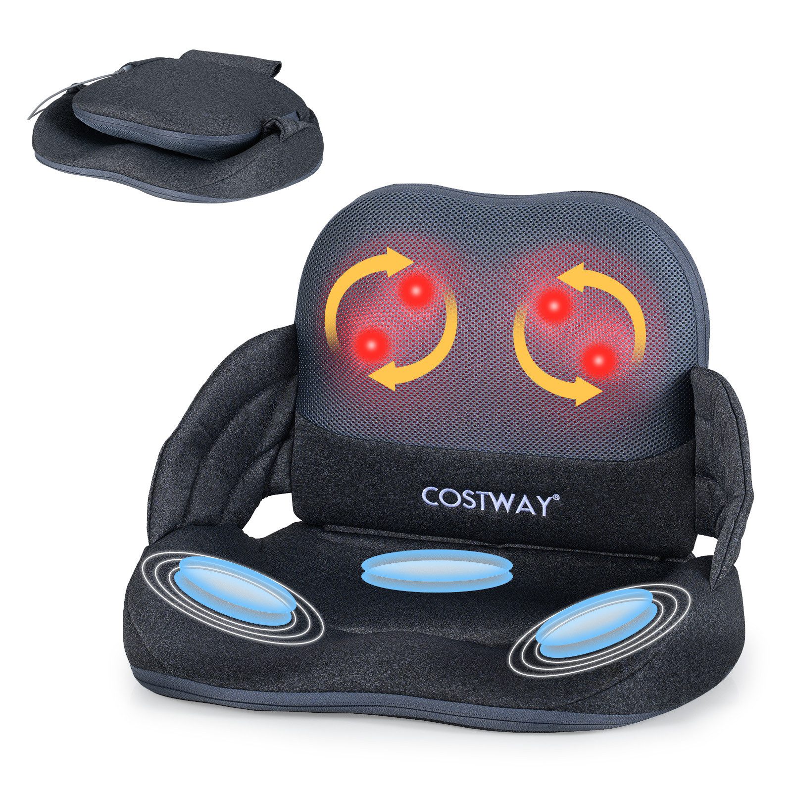 COSTWAY Massagesitzauflage, faltbar, mit Wärme, Controller & Knetmassage