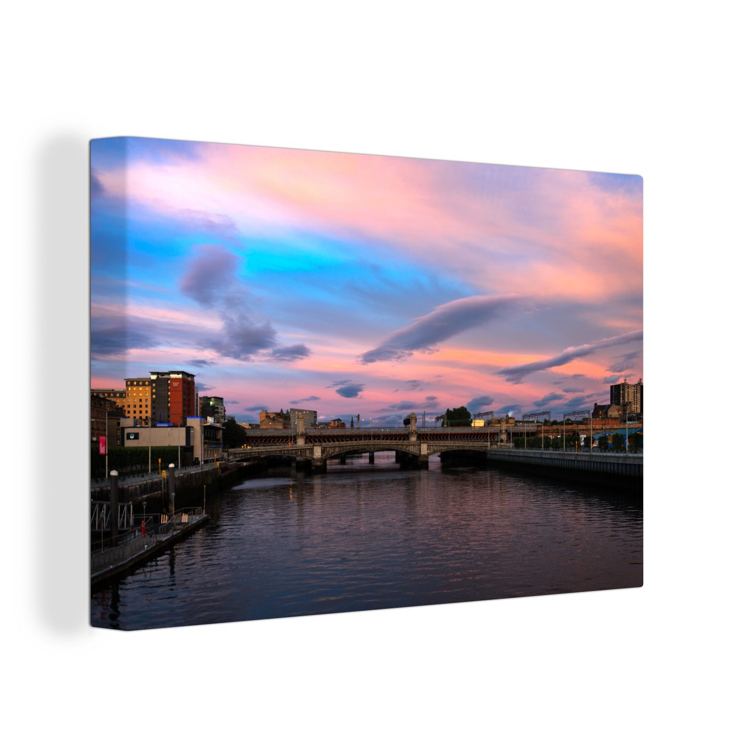 OneMillionCanvasses® Leinwandbild Sonnenuntergang - Rosa - Glasgow, (1 St), Wandbild Leinwandbilder, Aufhängefertig, Wanddeko, 30x20 cm