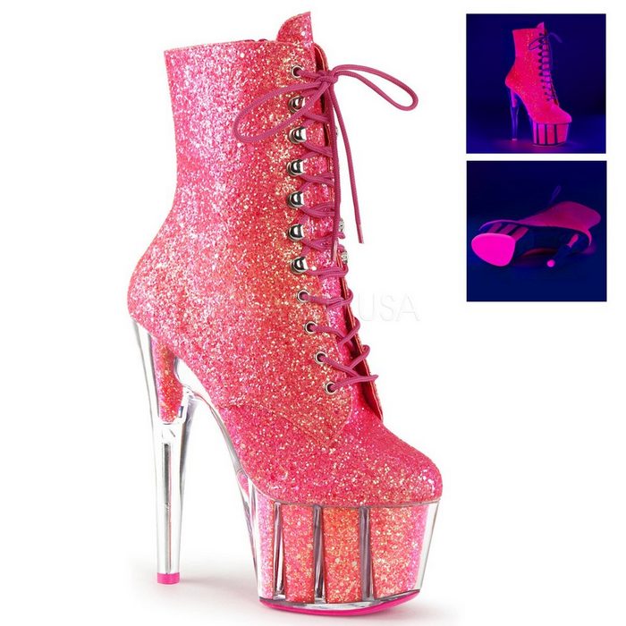 Pleaser Glitter Plateau Stiefelette ADORE-1020G - Neon Pink High-Heel-Stiefel