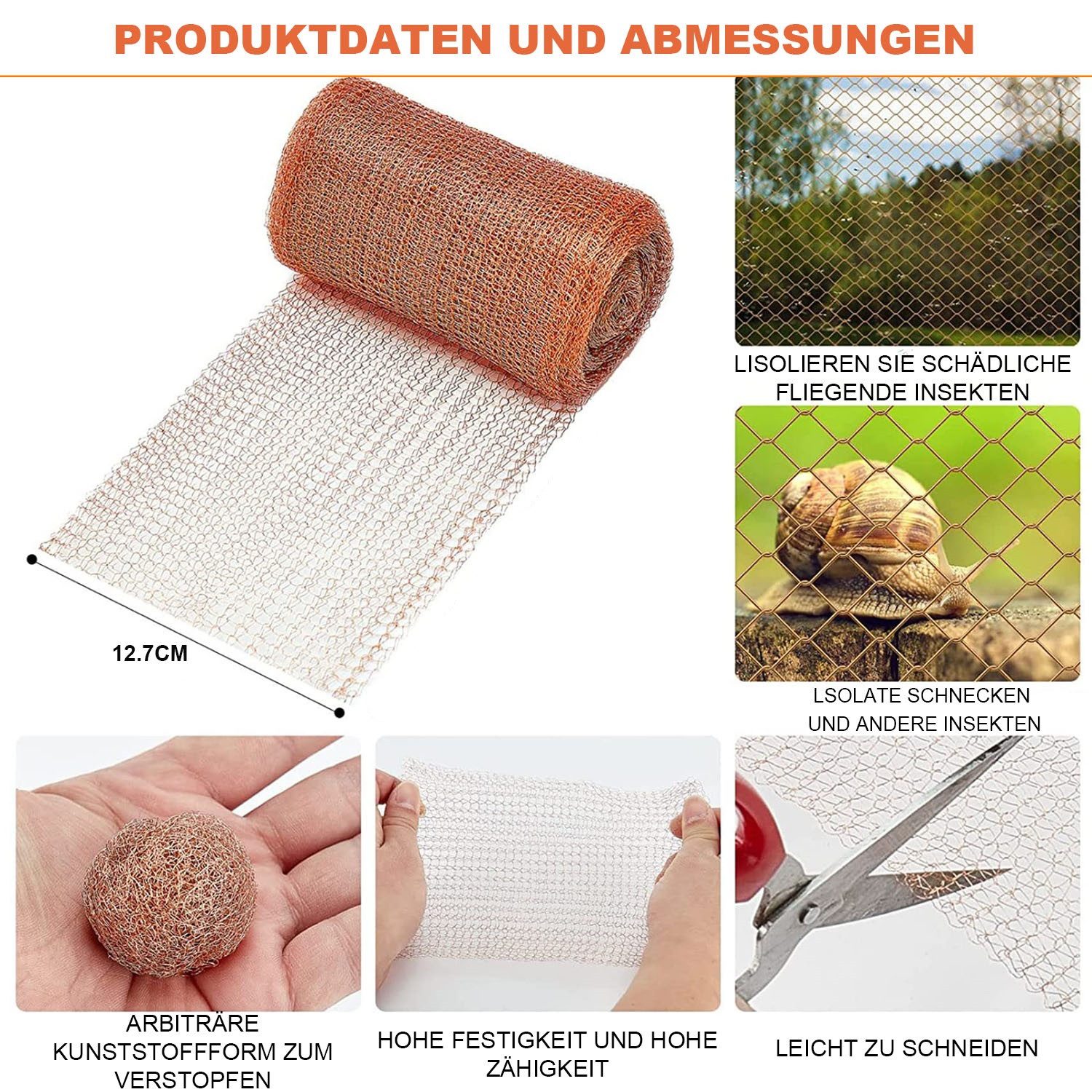 Refttenw Maschendrahtzaun Schneckenzaun, Gestrickt Kupfergeflecht, 12,7cmx3m