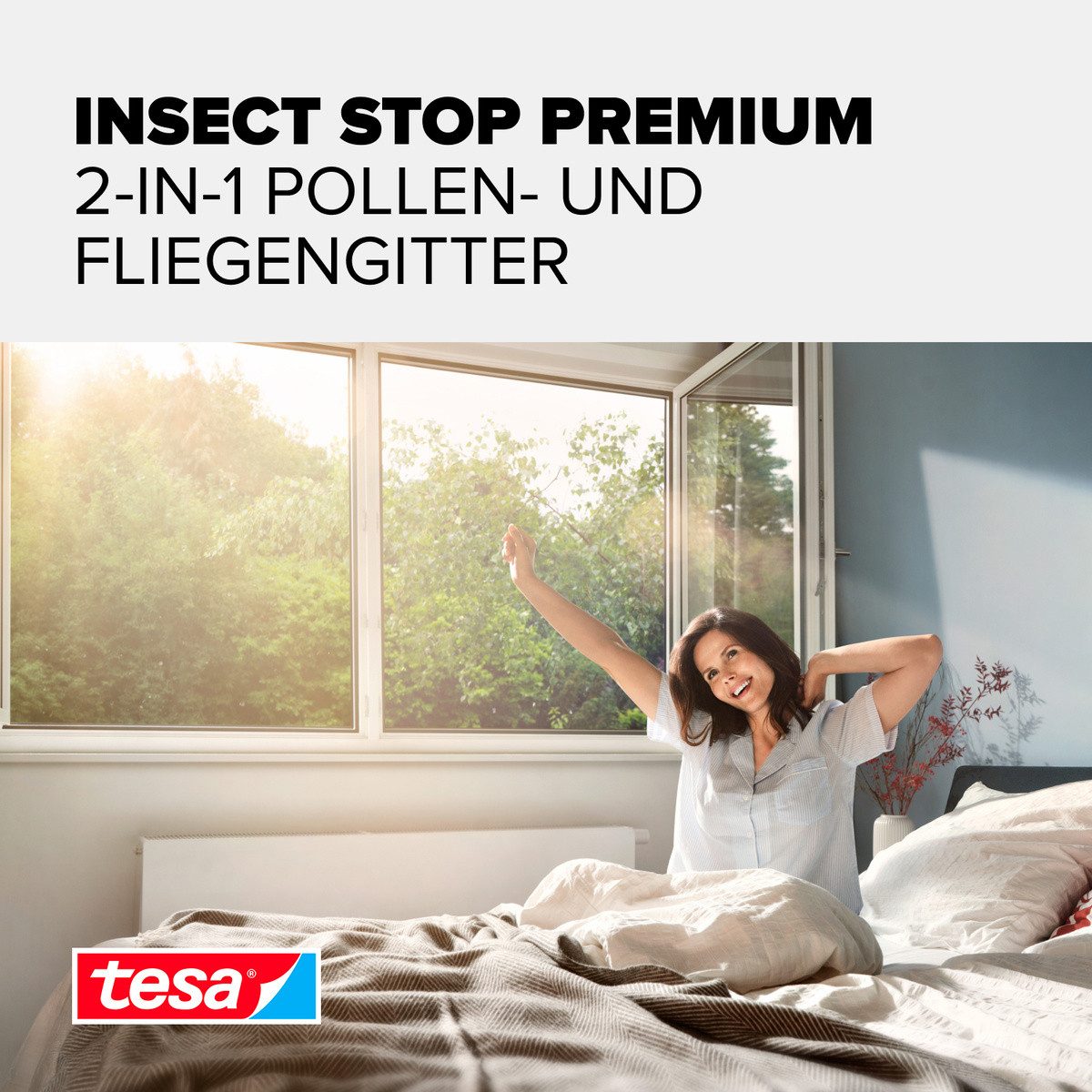 tesa Fliegengitter-Gewebe Pollenschutzgitter 2-in-1 Pollenschutz und Fliegengitter, (Packung, 1-St., Fliegennetz, Klettband), ohne Bohren - 120x240 cm