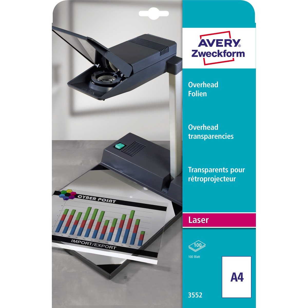 Avery Zweckform Laser-Druckerpapier AVERY Zweckform Overheadfolien Laser transparent DIN A4 100 Stück