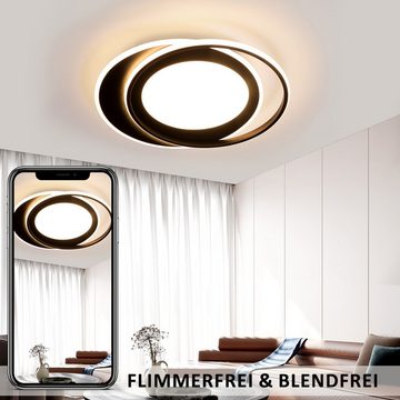 Nettlife LED Deckenleuchte Wohnzimmer Dimmbar mit Fernbedienung Schwarz Modern 48cm, ‎Energieeffizient, timer, Dimmbar, LED fest integriert, Warmweiß Neutralweiß Kaltweiß, Schlafzimmer Küche Esszimmer Büro