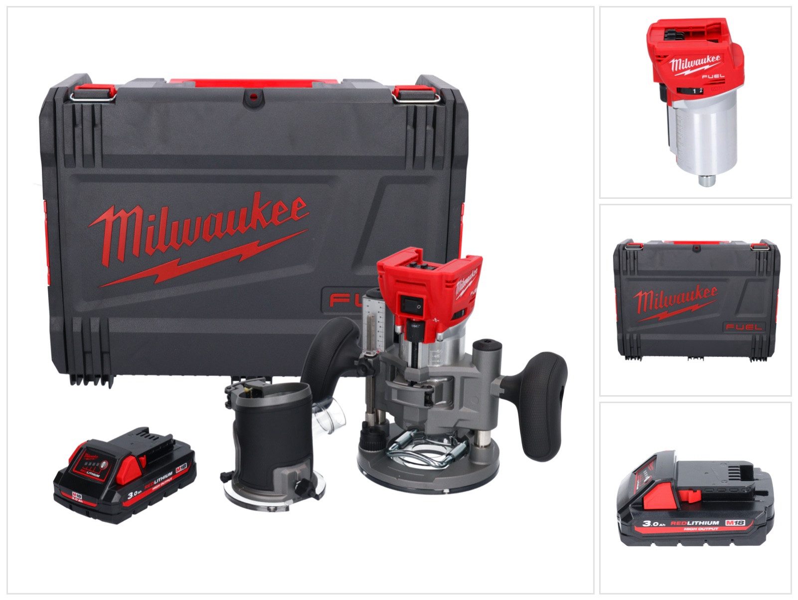 Milwaukee Oberfräse M18 FTR-301X Akku Fräse 18 V Brushless + 1x Akku 3,0 Ah + Fräsmodule