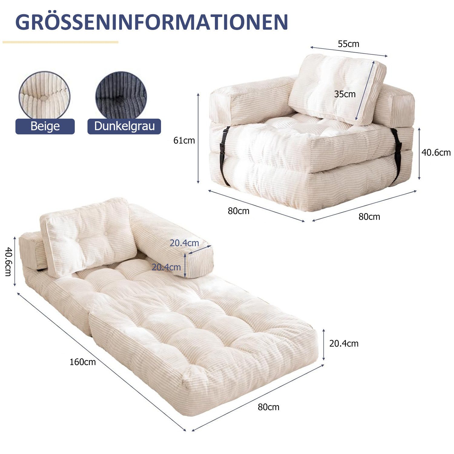 Mihtrov Schlafsofa Klappbares Sofa Sitzsack, Einzelsofa, günstig online kaufen