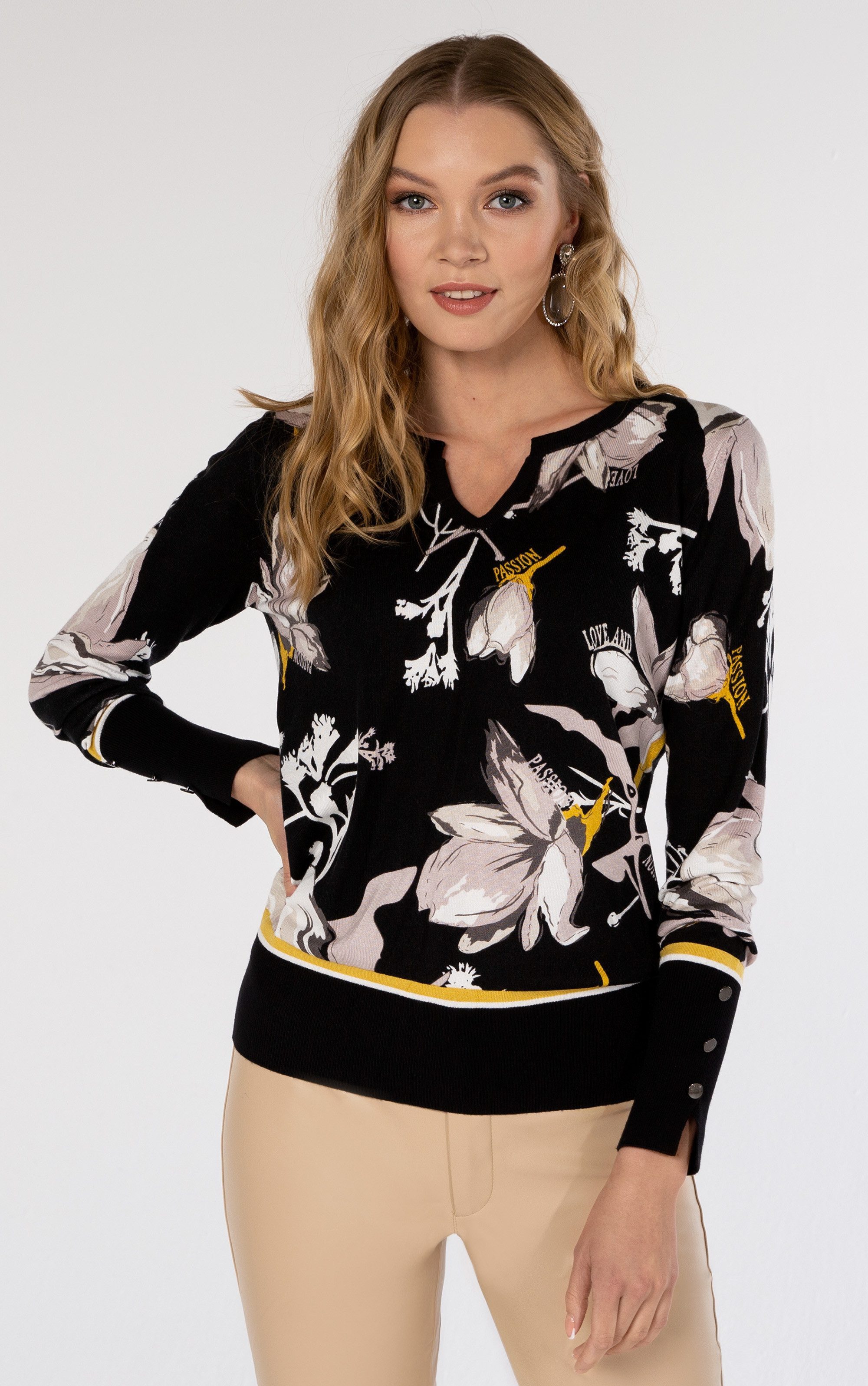 Passioni Strickpullover mit Blumenmuster günstig online kaufen