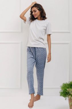 SNOOZE OFF Pyjama mit Schlafhose im Blumendesign (2 tlg., 1 Stück) und Rüschendetails