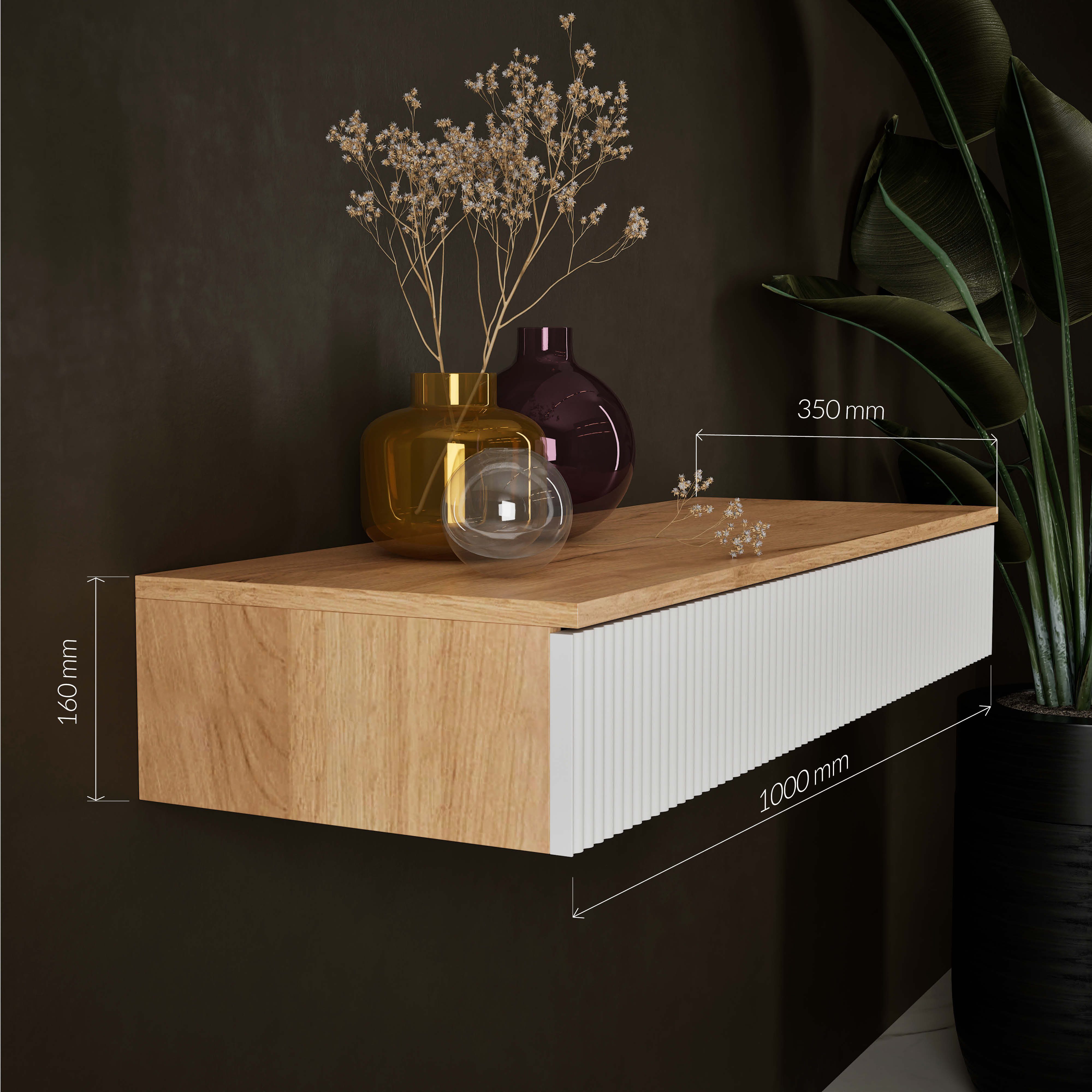 Planetmöbel Konsolentisch AMYRA Flurtisch mit Schublade (Wandmontage, 100 x 16 x 35 cm, 1-St., Gold Eiche - Weiß), Wand-Konsole für Garderobe, Flur und Schminkt – Bild 5 von 5
