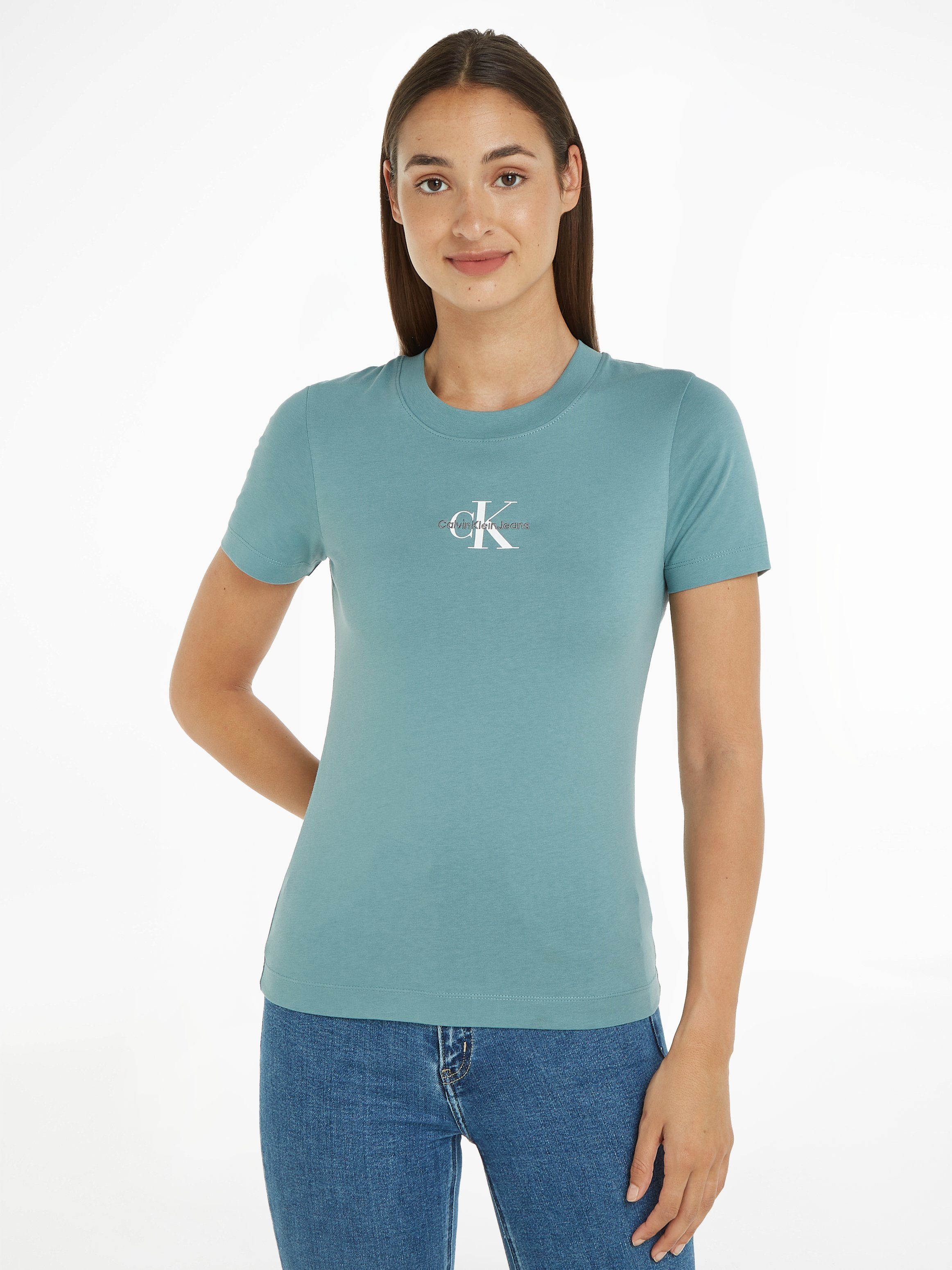 mit MONOLOGO T-Shirt SLIM Jeans blau FIT TEE Logodruck Klein Calvin