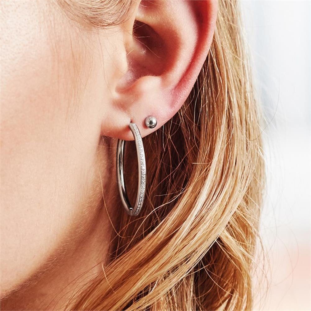 Unique Paar Creolen Edelstahl in Silber mit Zirkonia 3 cm Durchmesser E5118 günstig online kaufen