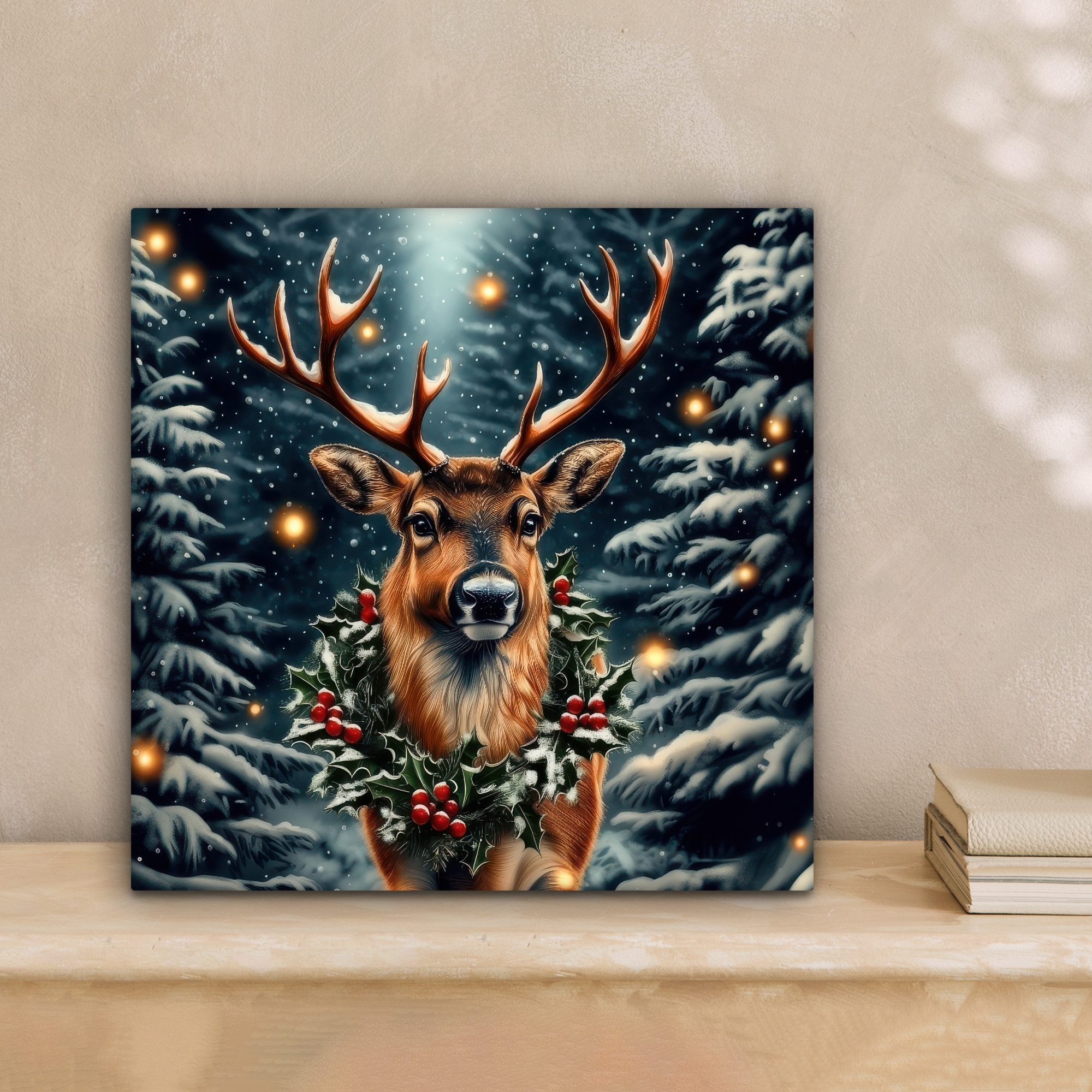 OneMillionCanvasses® Leinwandbild Weihnachten - Magie - Wald - Farbenfroh, Fotodruck (1 St), Wandbild, Deko Schlafzimmer Wohnzimmer Flur 20x20 cm