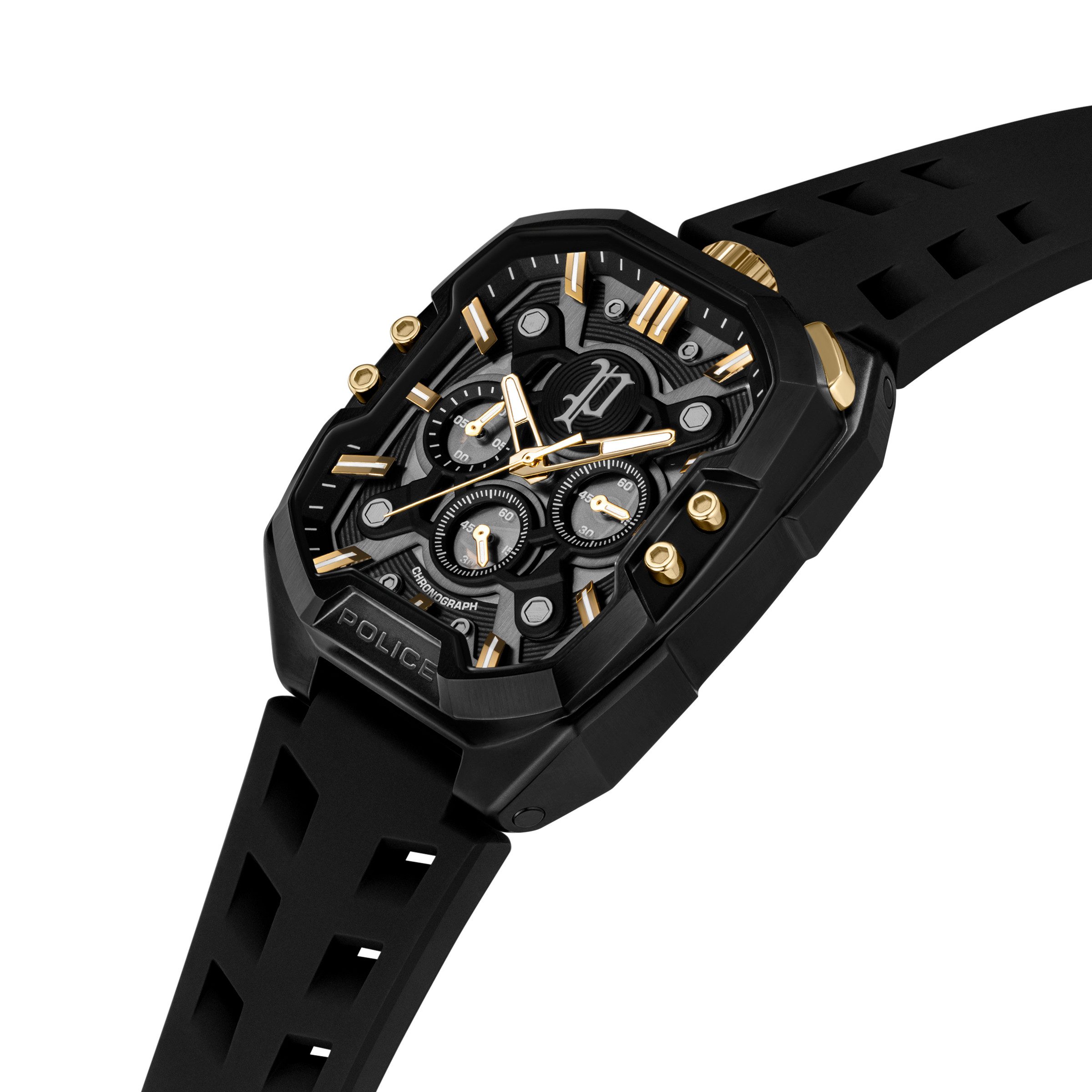 Police Chronograph Bullhead PEWGO0092204, Quarzuhr, Armbanduhr, Herrenuhr, Lederarmband, analog, Stoppfunktion