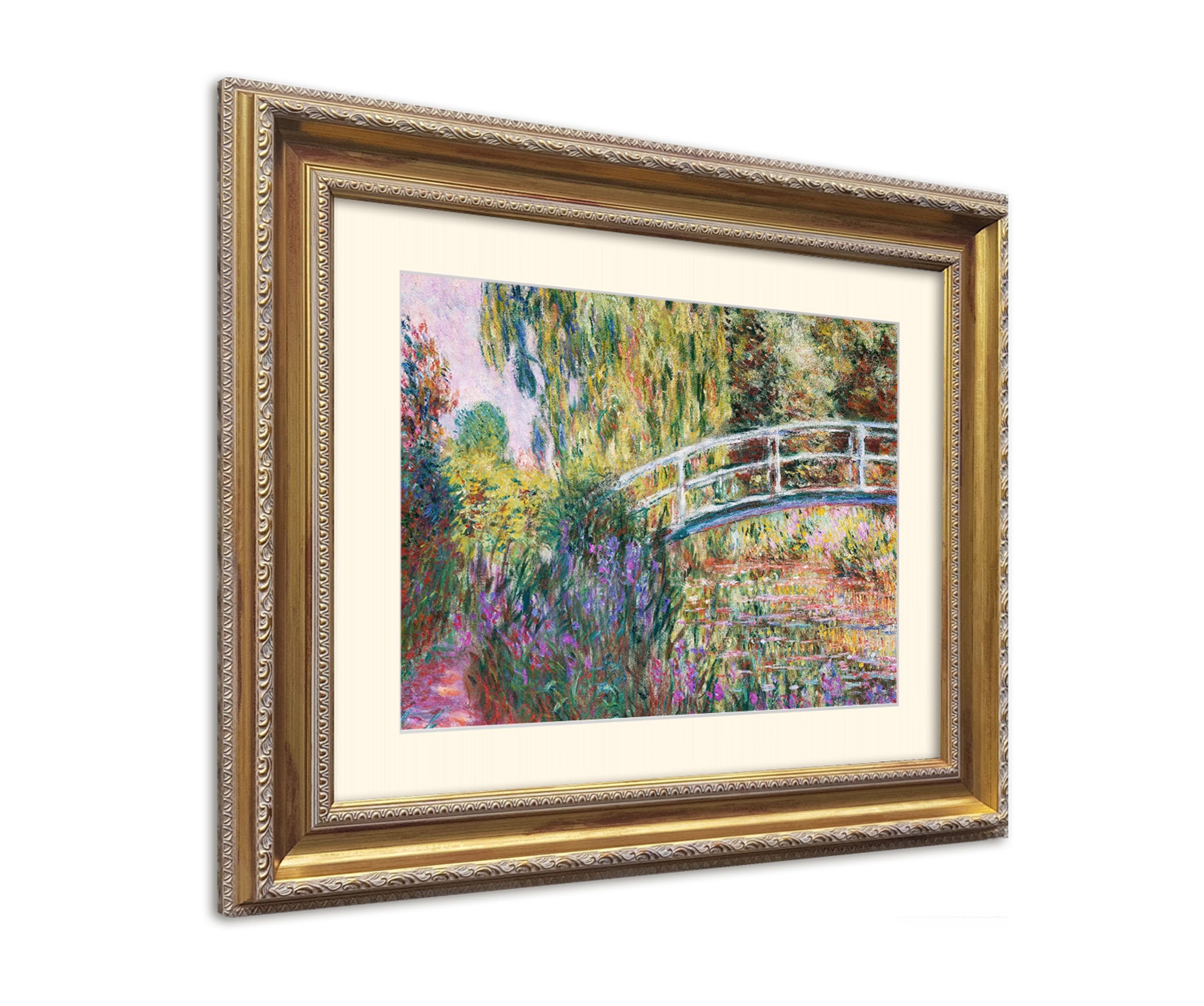 Wandbild, 63x53cm Monet mit Rahmen Bild Bridge / Claude Japanese mit Poster The Pond Monet: gerahmt Barock-Rahmen / Bild with artissimo Water