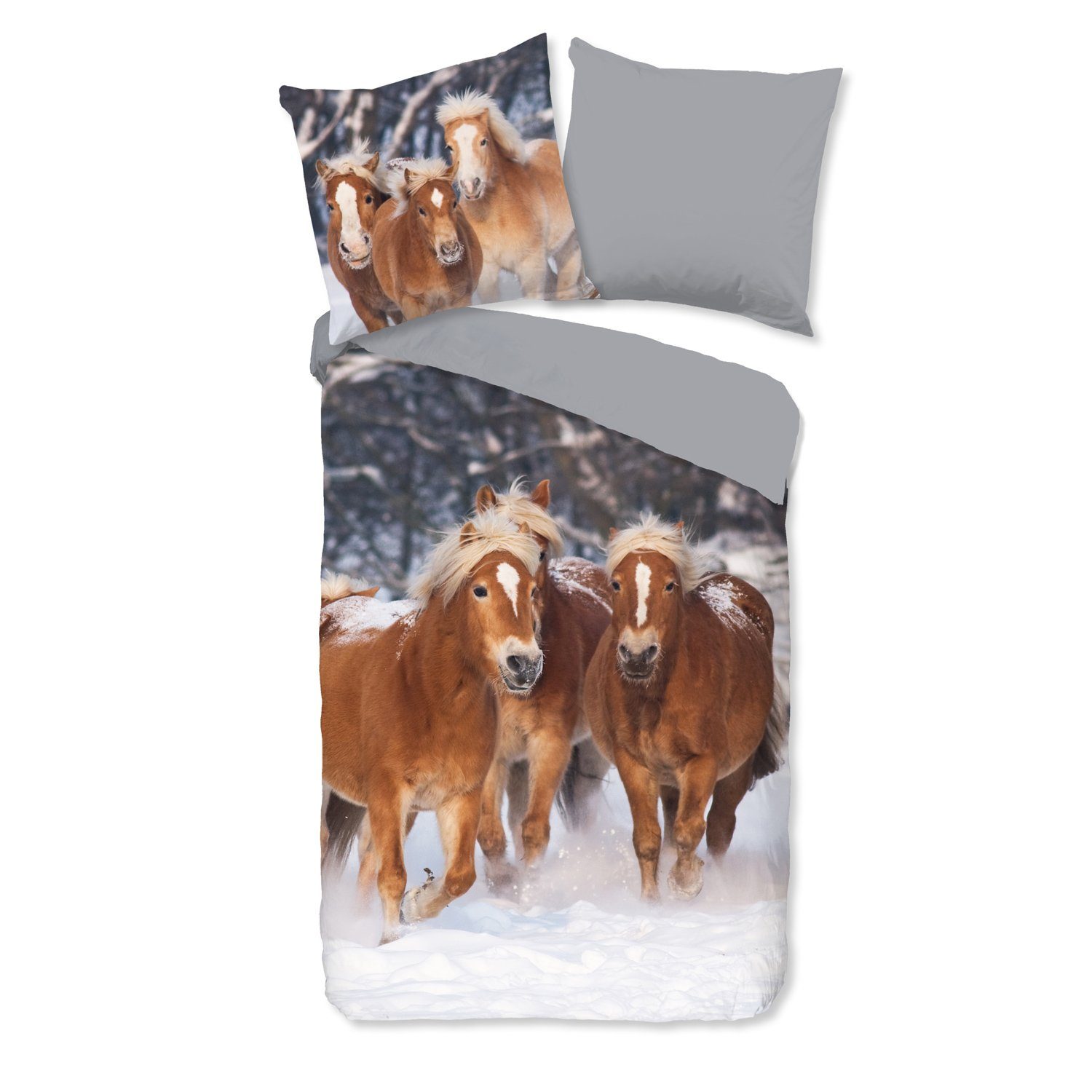 Traumschloss Bettwäsche Comfort Baumwolle, Flanell, 2 teilig, Pferde im Schnee