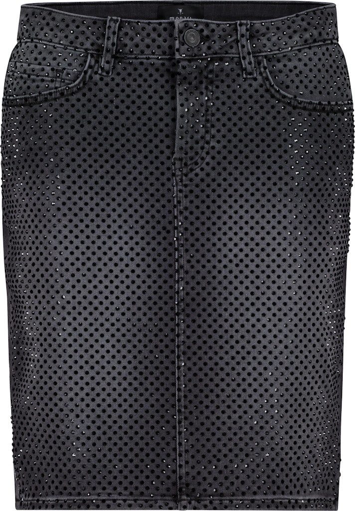 Monari A-Linien-Rock Jeans-Minirock mit Strasssteinen anthracite