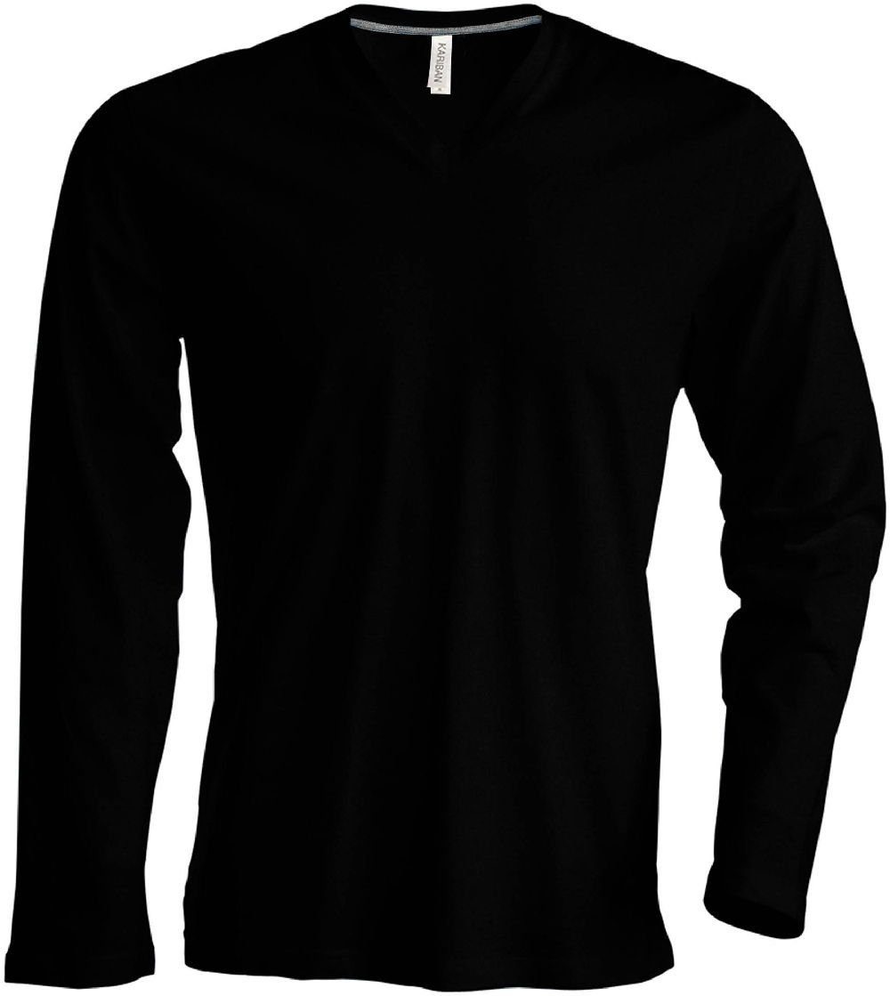Kariban Rundhalsshirt Kariban K358 Herren V-Neck T-Shirt langarm enzymgewaschen black | V-Shirts