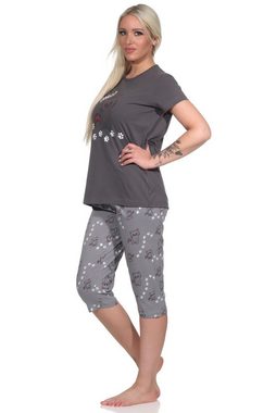 RELAX by Normann Pyjama Süßer Damen Capri Pyjama, kurzarm Schlafanzug mit Katzen-Motiv