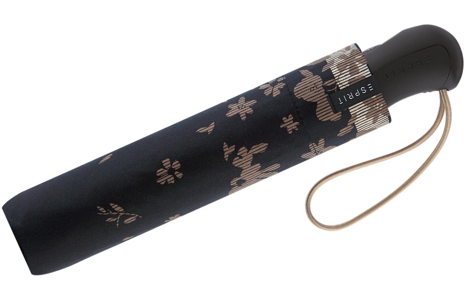 Esprit Taschenregenschirm Easymatic Light Auf-Zu praktisch, mit Blumenmuster schwarz stabil, black, Poetry Automatik - Flower