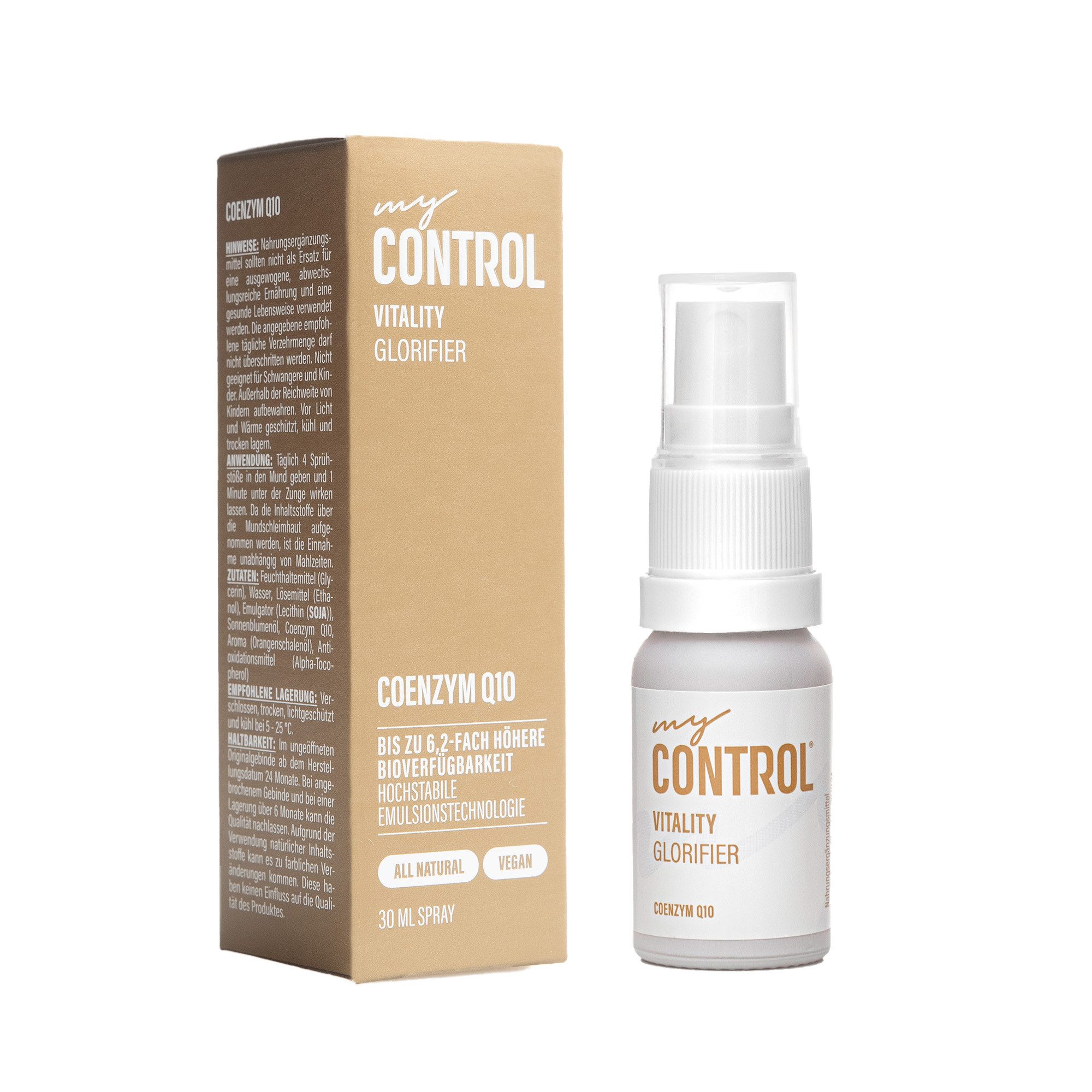 my Control® Vitality Glorifier - Coenzym Q10 Nahrungsergänzungsmittel Spray, 30 ml, Natürliches Coenzym Q10; 6,2-fach höhere Bioverfügbarkeit