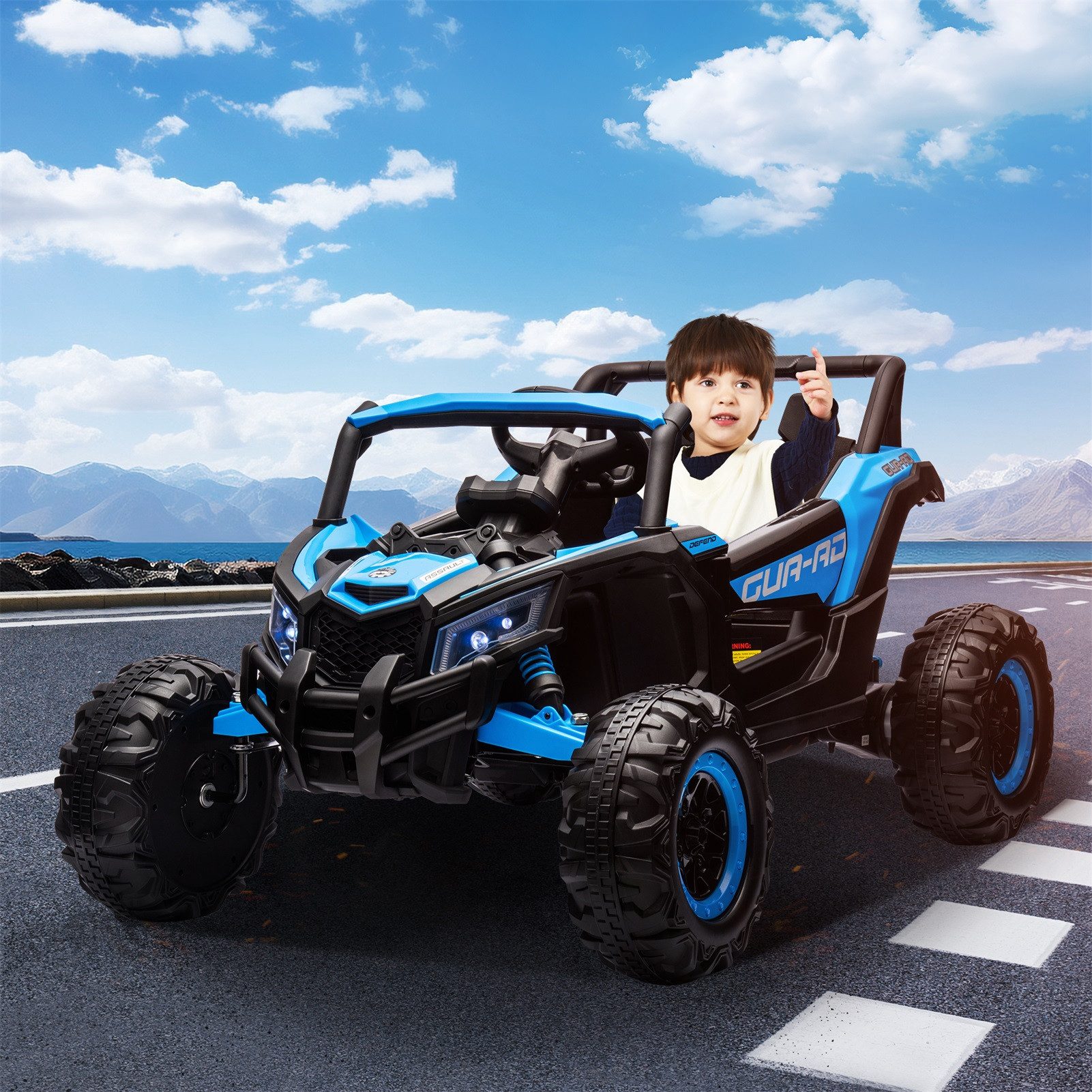 Rutaqian Elektro-Kinderauto Elektro-Kinderauto, kinder Elektro Auto mit 2,4 Ghz Fernbedienung, Kinder Elektro UTV Offroad Adventure mit 2 Motoren , Musik, Hupe