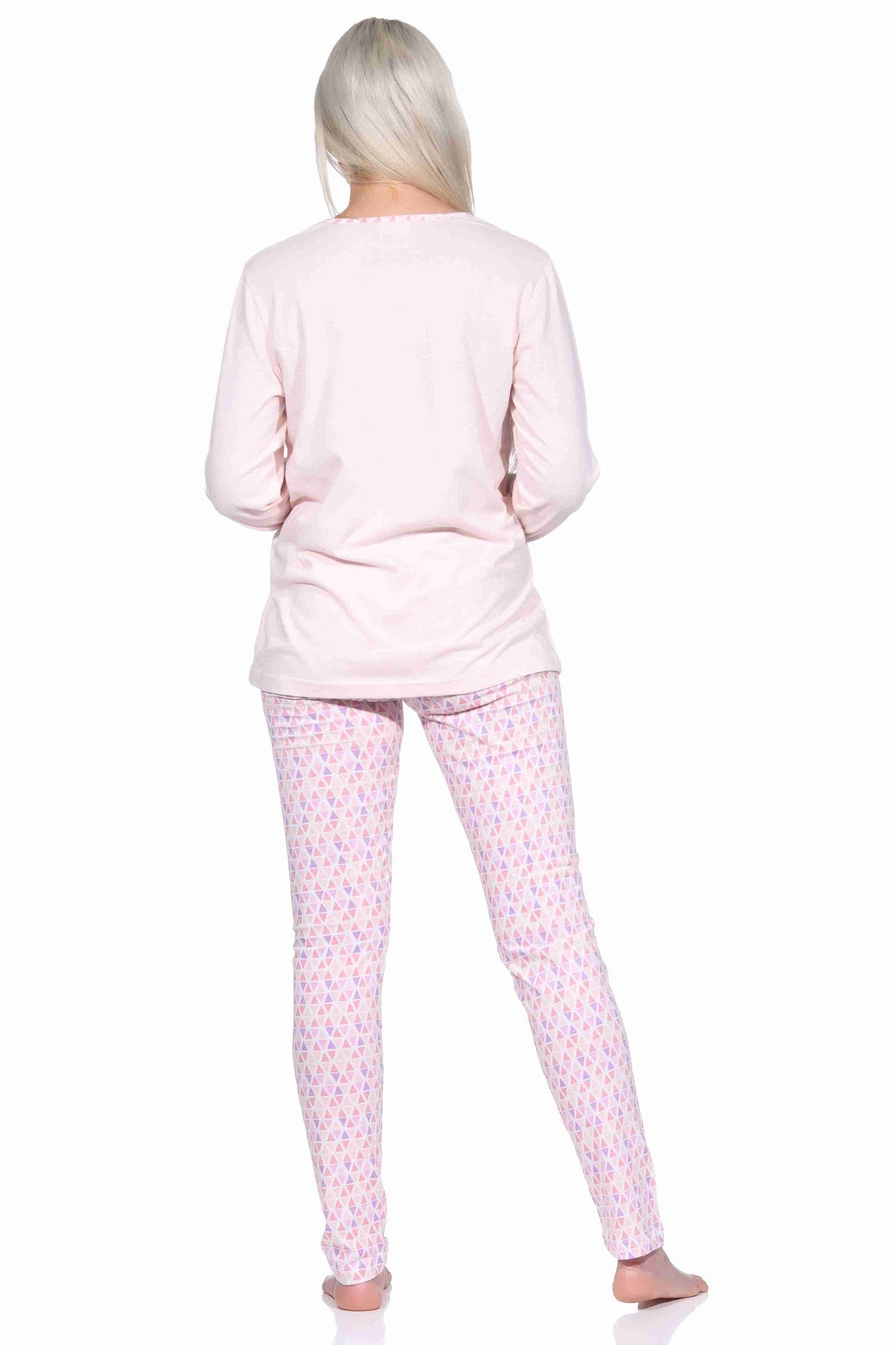RELAX by mit Druck und rosa Normann allover Pyjama Damen Frontprint langarm Schlafanzug