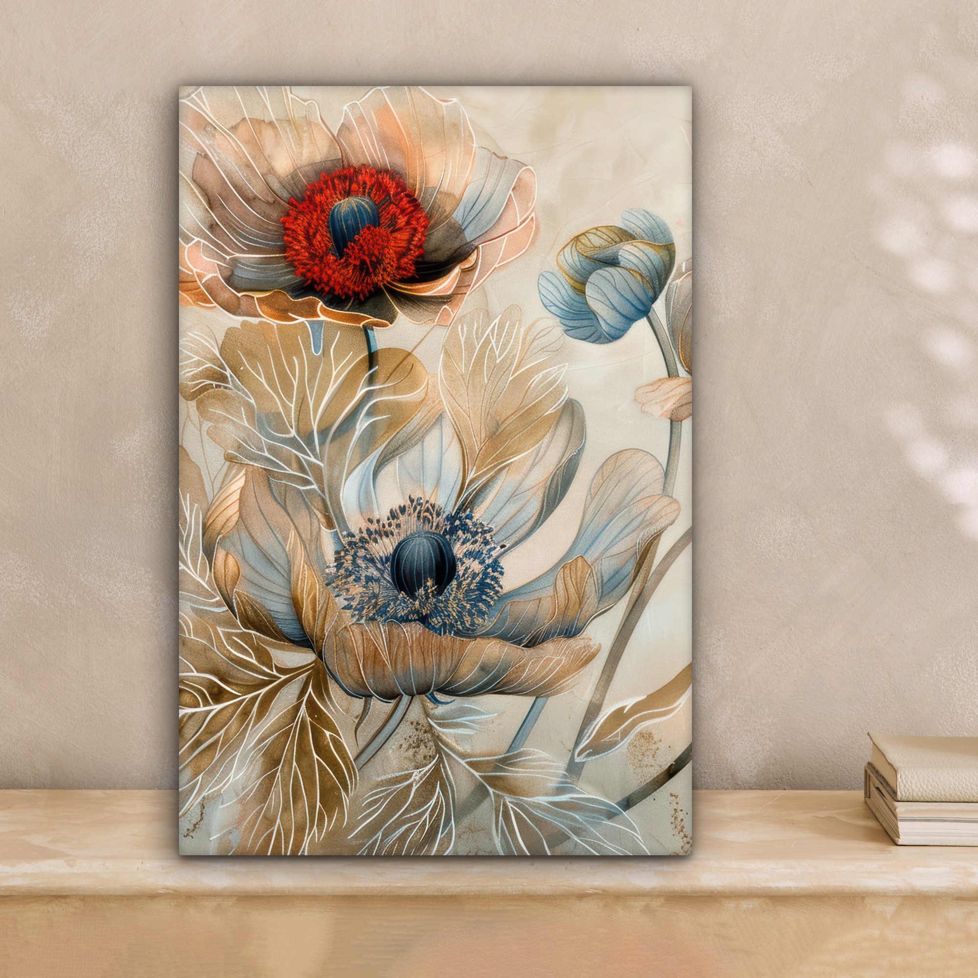 OneMillionCanvasses® Leinwandbild Blumen - Beige - Modern - Illustration, F günstig online kaufen
