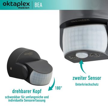 Oktaplex motion Bewegungsmelder Aussen IP65 2 Sensoren, Infrarotsensor 230V schwenkbar Aufputz 12m Reichweite anthrazit