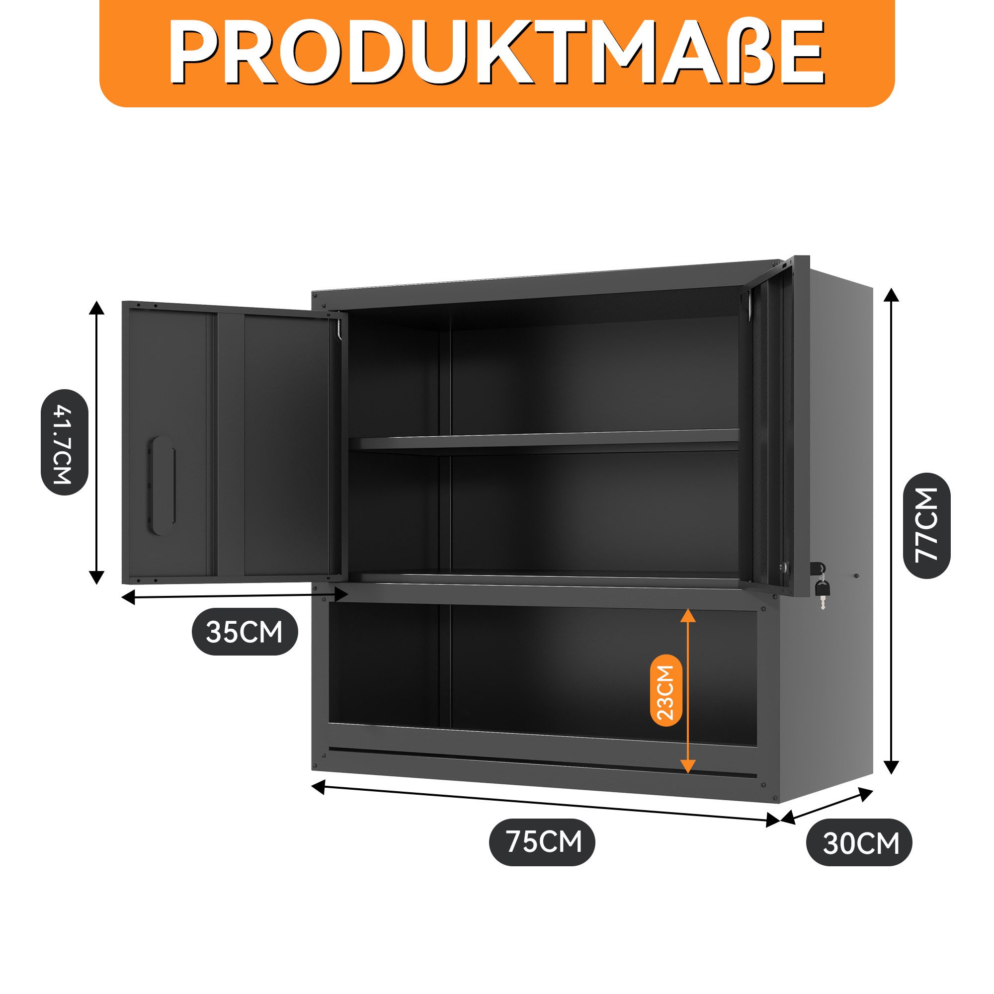 bizoemade Werkzeugschrank Metallschrank Wandmontage H77cm, Schließtür (1-St) 1 höhenverstellbarer Boden & 1 offenes Fach unten