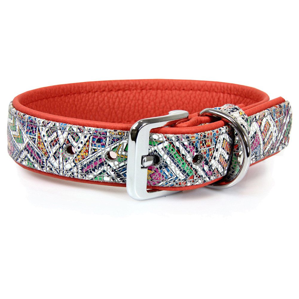 Das Lederband Hunde-Halsband Hundehalsband Casablanca mosaik/rubyred