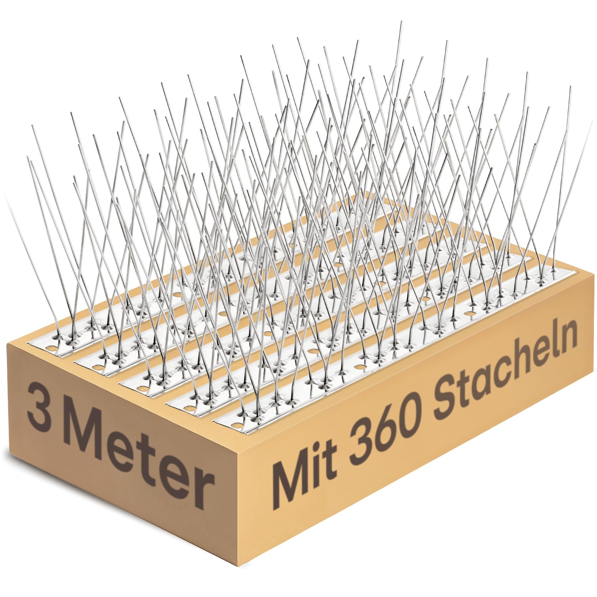 Praknu Taubenspikes Taubenspikes Edelstahl 3m – 360 Spikes – Balkon, Dach – Wetterfest, 24,5x8x9,5 cm, 12er Set, 12-St., Taubenschutz - Einfache Montage für Dach, Balkon und Zäune