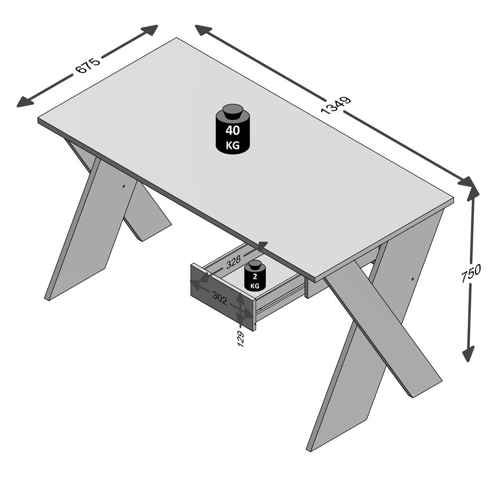 Lomadox Schreibtisch LEEDS-10, Schreibtisch Sandeiche Nb./weiß/Lava/Denim, BxHxT 135x76,4x67,5 cm