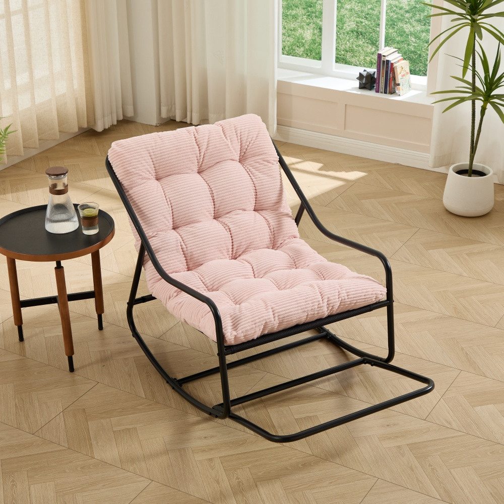 CHICFURN Schaukelstuhl Schaukelstuhl mit weichem Polster für Wohn-, Schlaf- und Lesezimmer (Packung, 1 St), Schwarzes Gestell, graues Polster