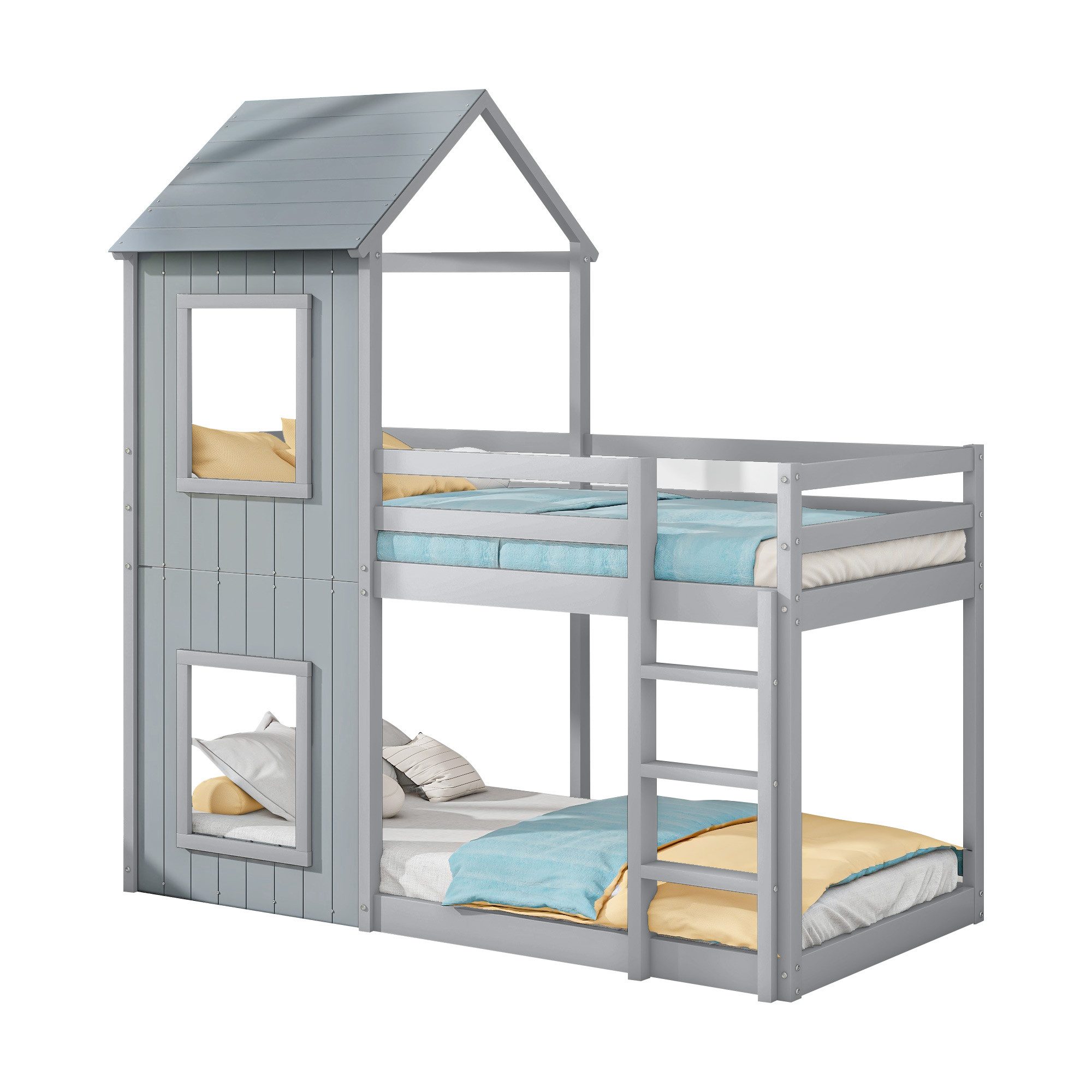 Flieks Etagenbett, Hochbett mit Treppe Hausbett günstig online kaufen