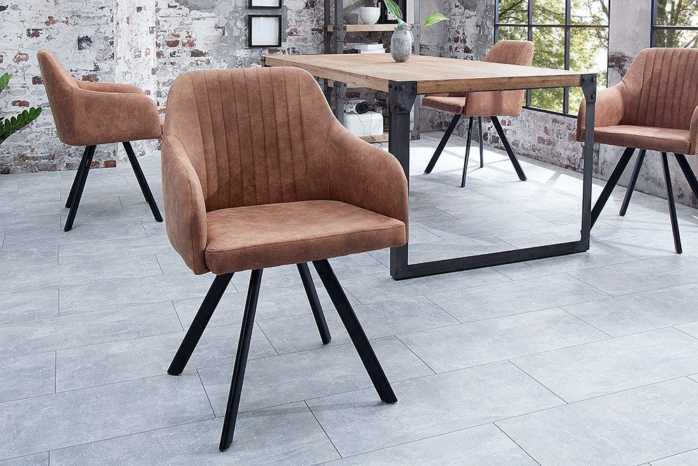 riess-ambiente Polsterstuhl LUCCA vintage braun/schwarz – Microfaser, mit Armlehne, Metall-Beine (Einzelartikel, 1 St), bequeme Polsterung im Retrolook – ideal für Esszimmer oder Küche