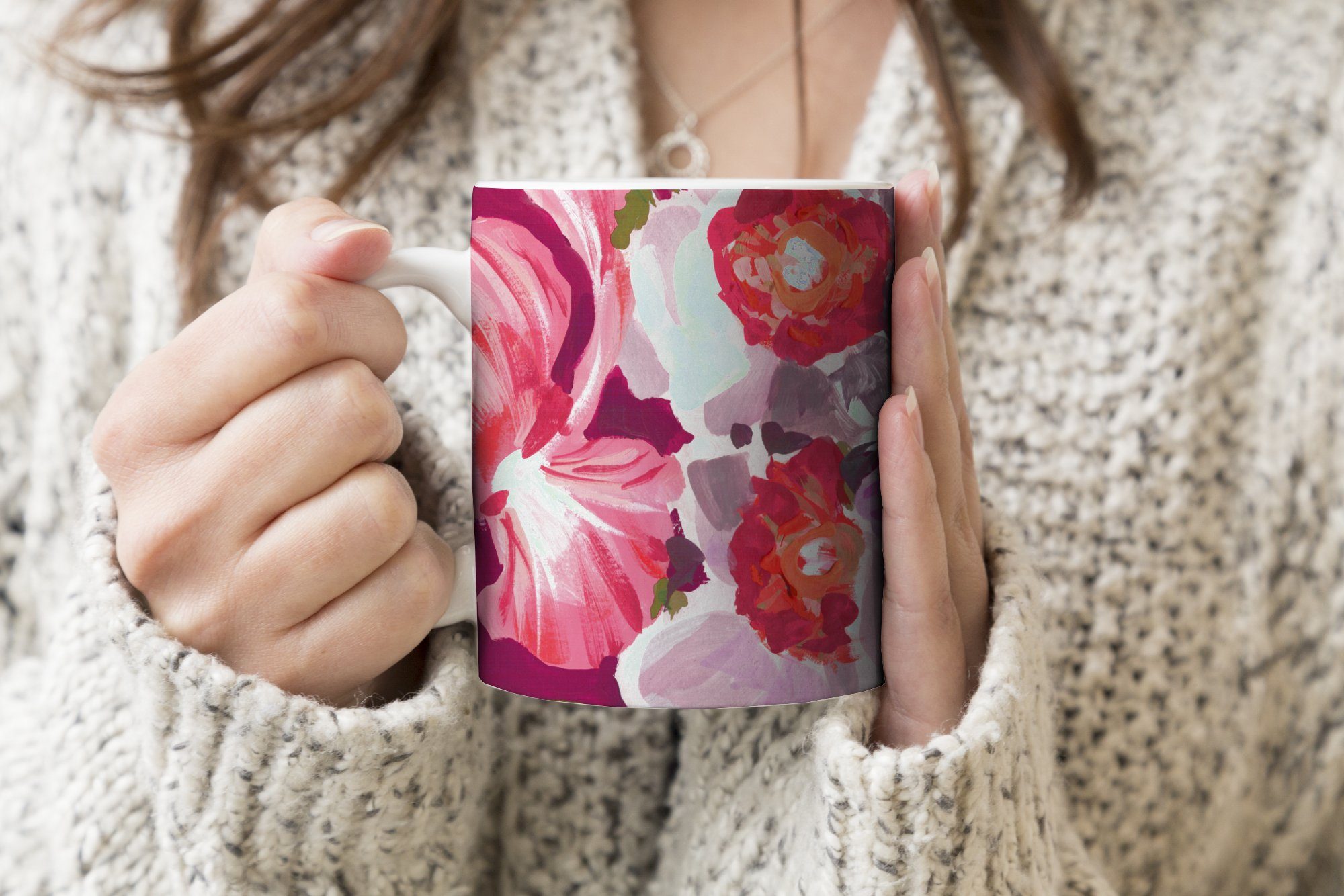 Tasse - Rosa Keramik, MuchoWow Teetasse, Kaffeetassen, - Teetasse, Orchidee - Blumen Becher, Botanisch, Geschenk